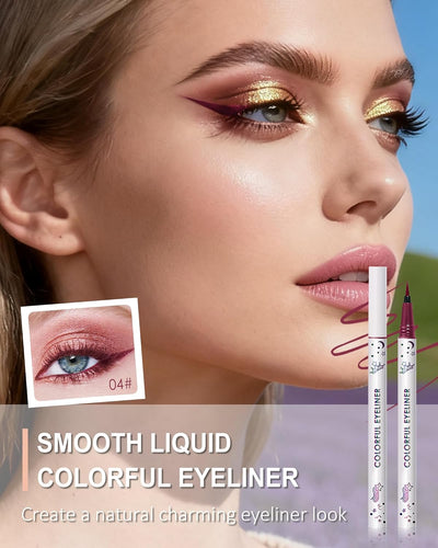 Colored Liquid Eyeliner Pen, Plum Waterproof Waterline Long Lasting Smudge-proof Eye Liner Pencil, High Pigmented Quick Drying Colorful Matte Eyeliner Pencils for Women, Christmas Makeup Gifts-04