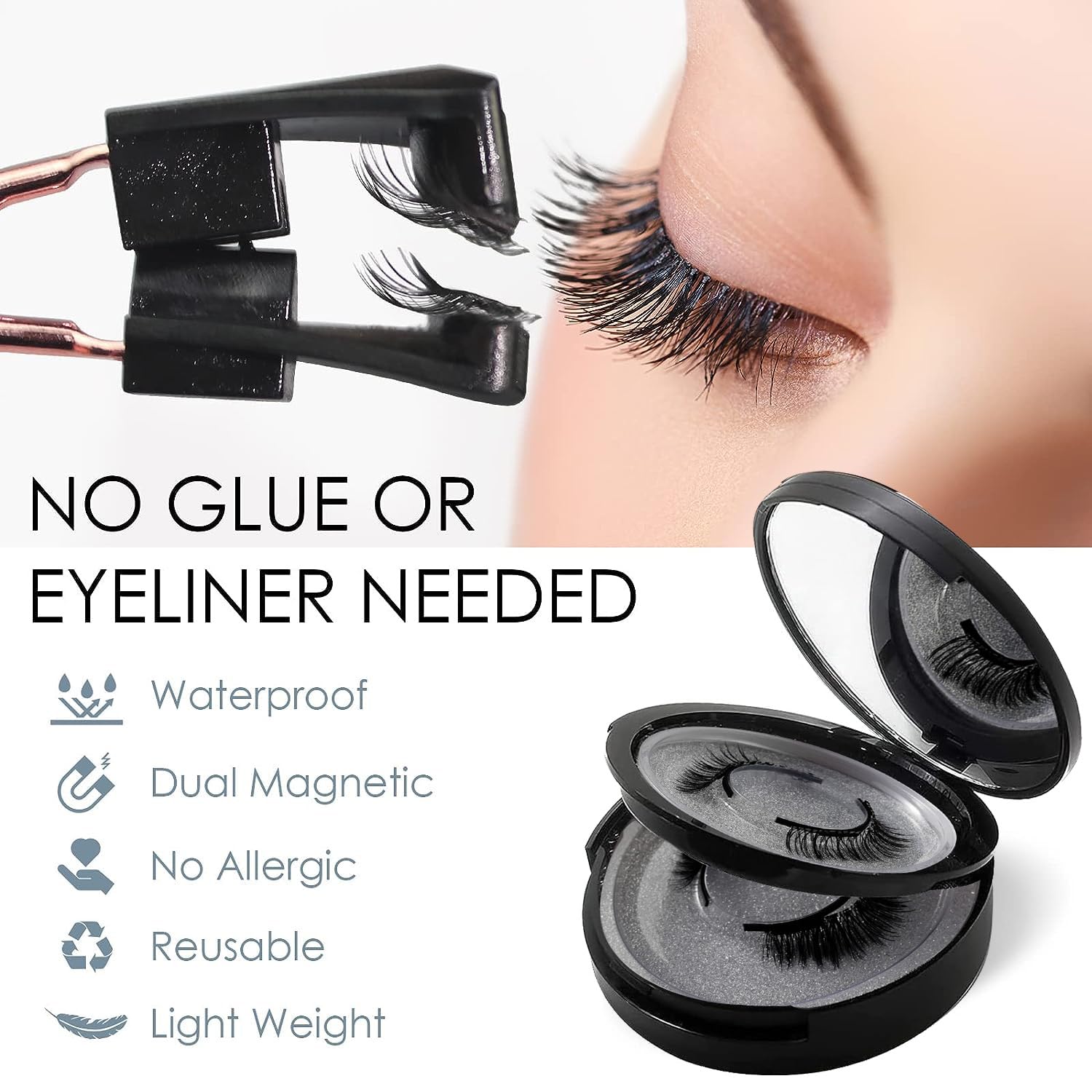 Magnetic Eyelashes, Effectively Natural Look False Lashes without Eyeliner, Light Weight & Waterproof Magnetic Eyelashes No Glue-Black