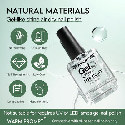 Glamonade Top Coat Nail Polish Clear: Quick Dry Nail Polish No Chip High Shine Long Lasting Glossy Fast Air Dry Top Coat for Nail Art Manicure Salon Quality