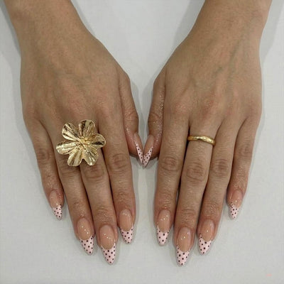Polka Dot French Tip Press on Nails Long Almond Fake Nails with Designs Nude Pink Full cover Stick on False Nail Set for Women 24 Pcs
