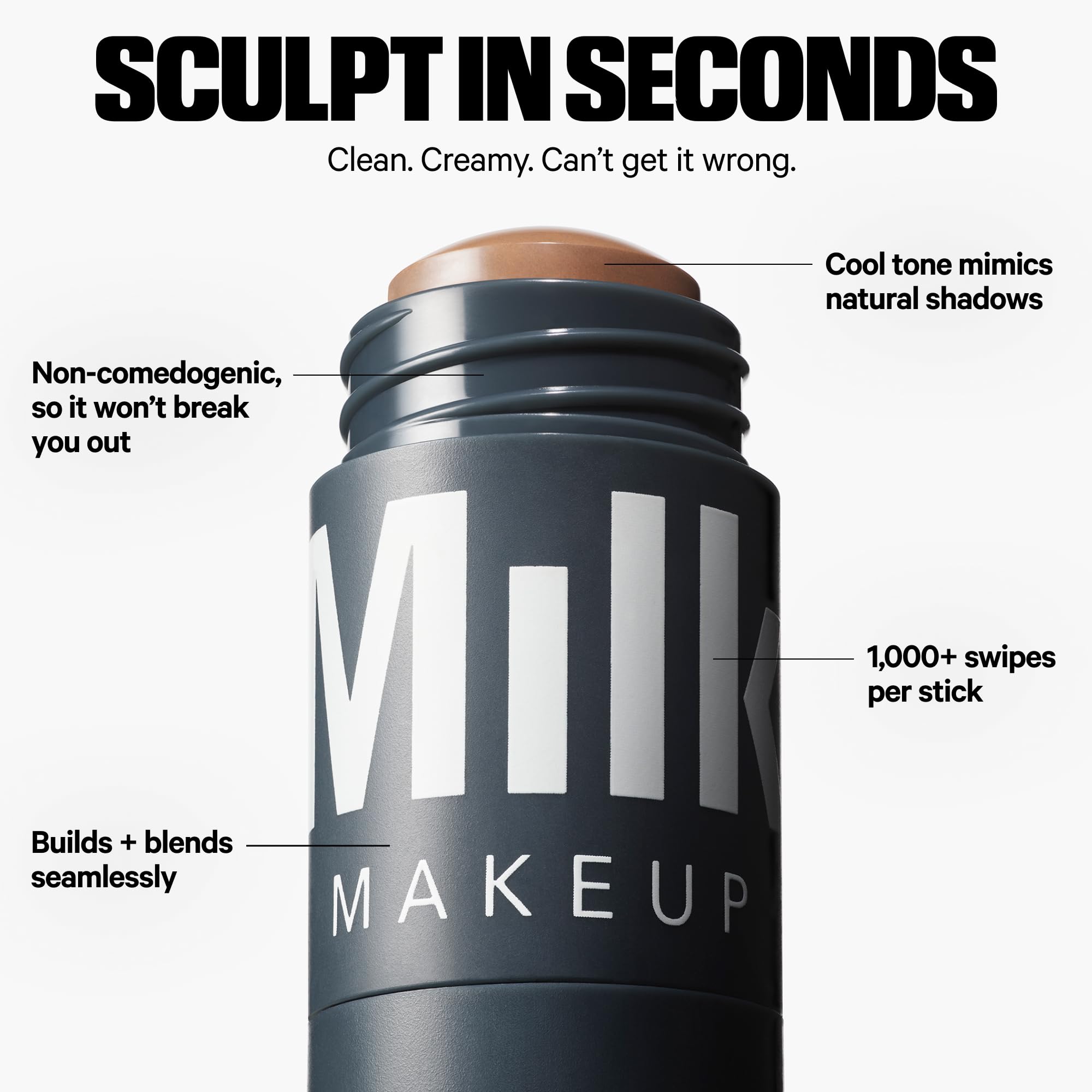 Milk Makeup Sculpt Stick – Cool-Toned Cream Contour Stick Adds Depth, Dimension + Shape for Natural-Looking Shadows – Hydrating, Buildable Formula w/Thyme Extract – Toasted (Fair to Light), 0.19 oz