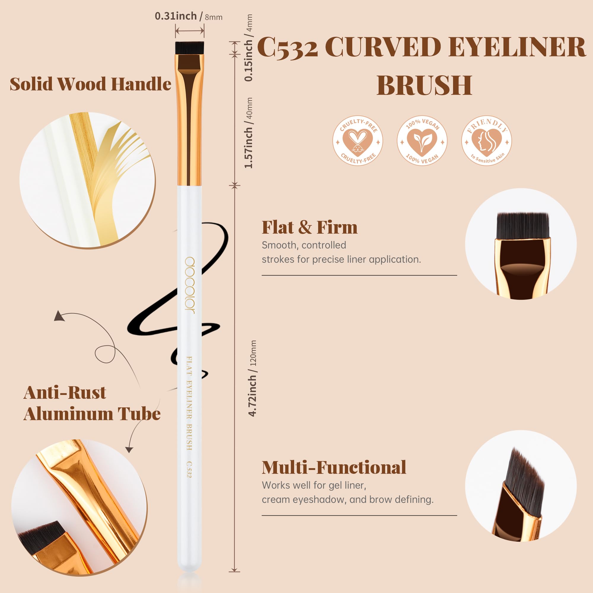 docolor 5Pcs Eyeliner Brush Set – Angled Eyeliner Brush, Ultra Thin Fine Point & Flat Slanted Brushes, Wooden Handle Premium Cruelty Free Synthetic Bristles for Gel, Powder, Cream Eye Makeup