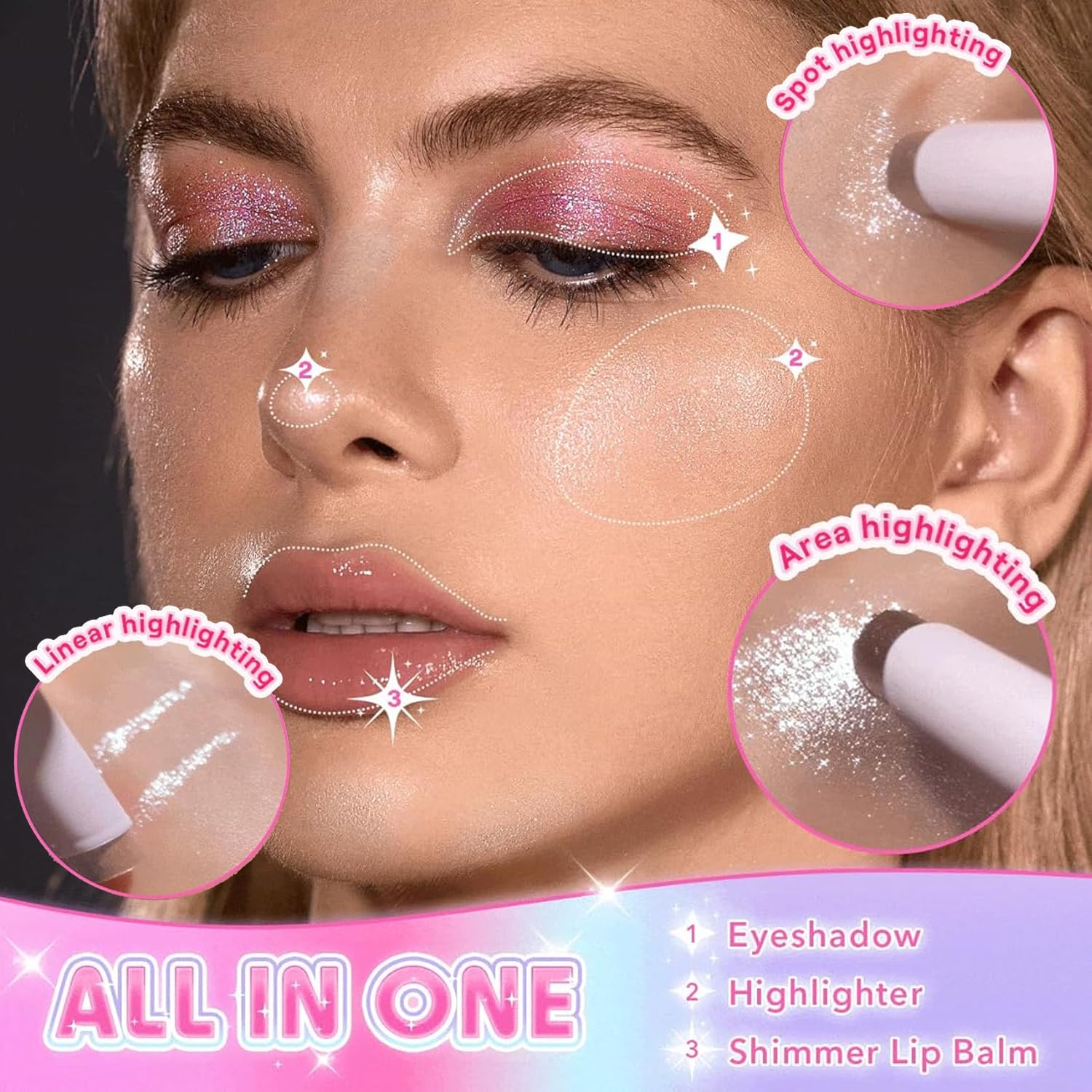 Multipurpose Eyeshadow, Eyeshadow Stick for Highlighter & Lip Gloss, Hydrating Jelly Texture with Sparkling Shine, Lightweight, 0.1oz (06#)