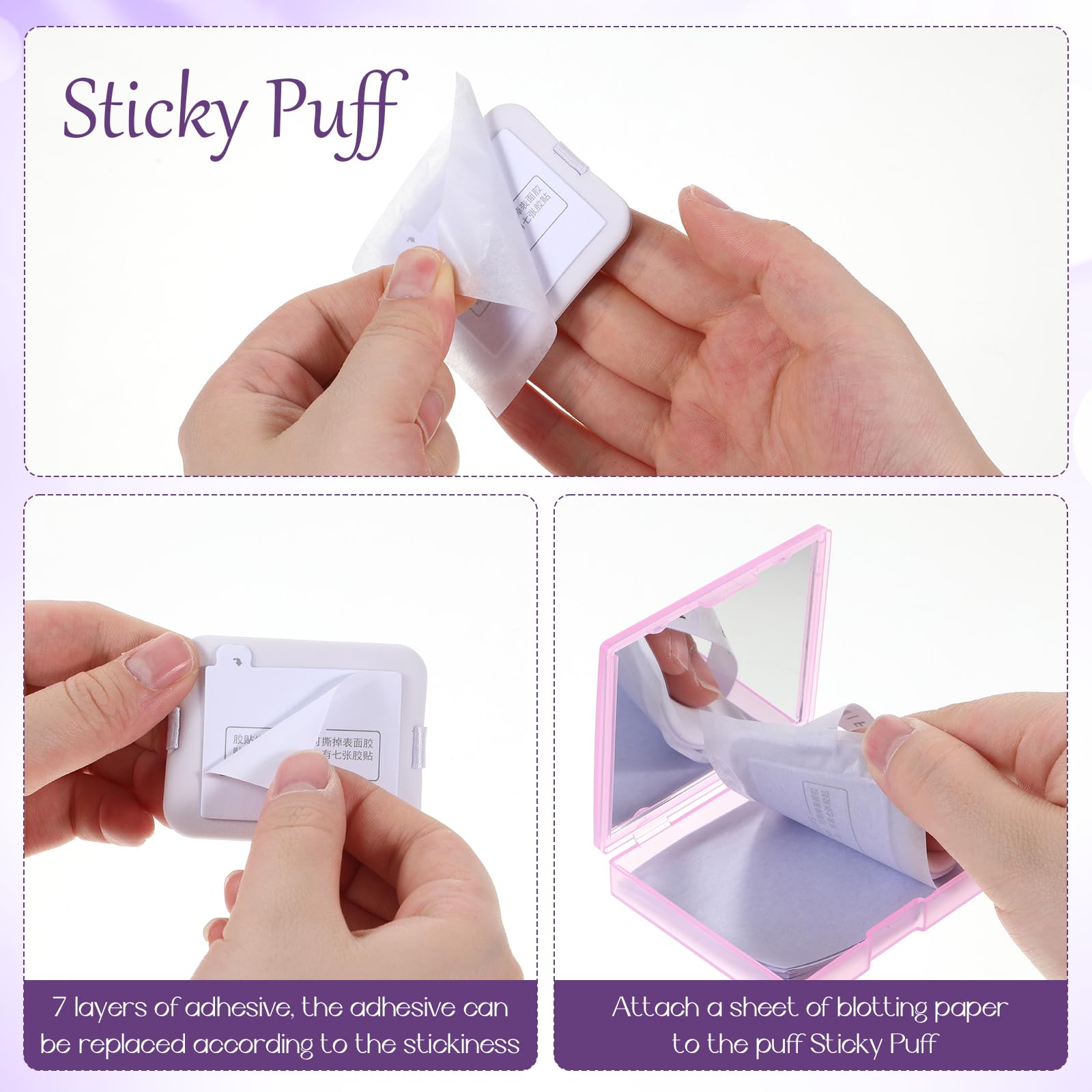 Qianyu 300 Sheets Oil Blotting Paper for Face with Mirror Puff & Refills, Controls Shine Film Absorbs Excess Oil for Oily Skin Travel Size Summer On-the-Go Essential for Flawless Matte Finish Makeup