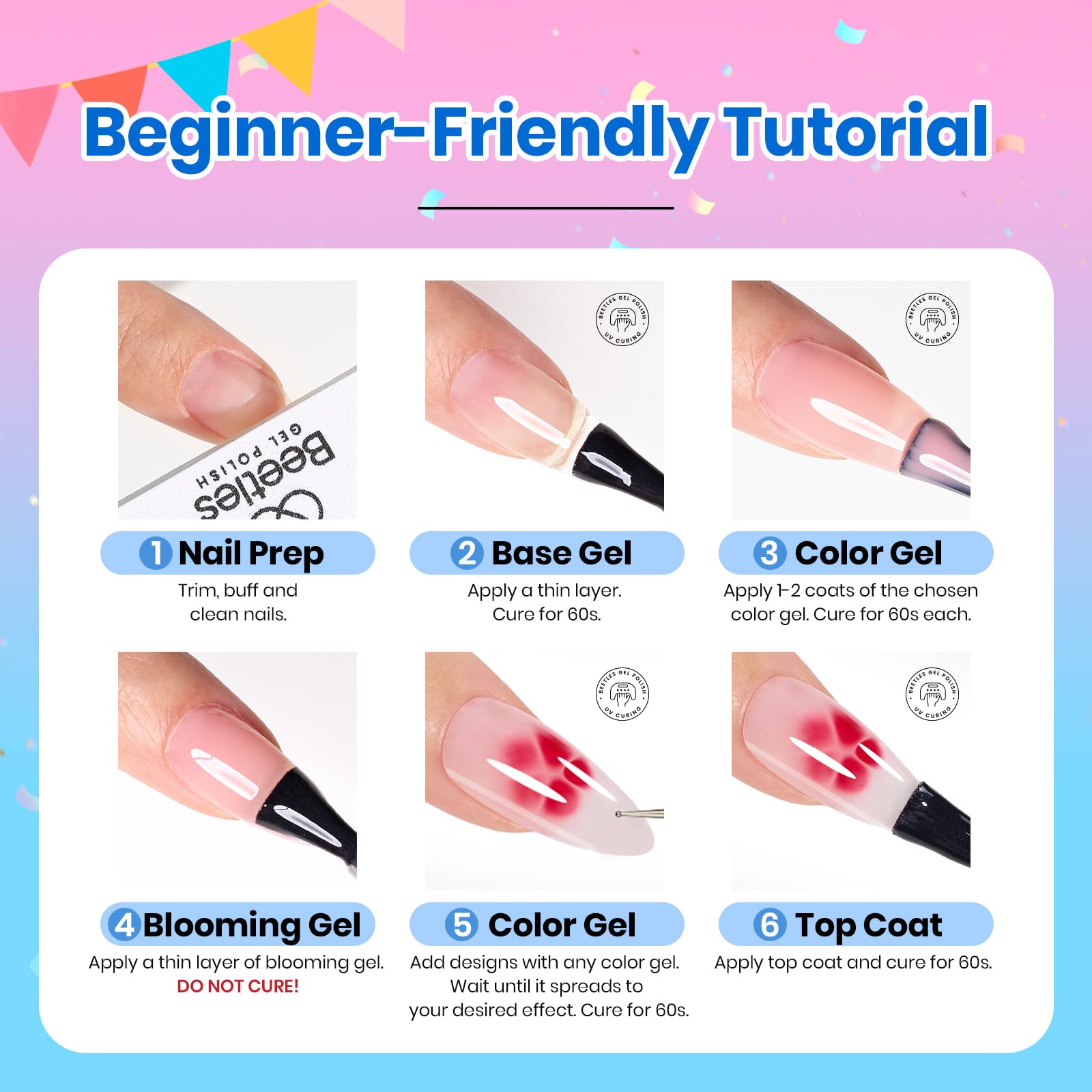 Beetles Blooming Gel 15ml Clear Uv Led Aura Nails Gel Polish for Spreading Effect Marble Natural Stone Watercolor Floral Print Soak off Diy Nail Art Design Manicure Gift for Women