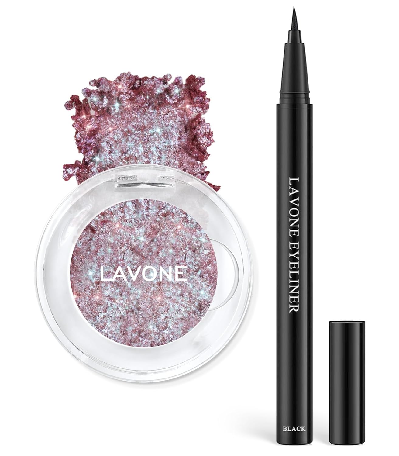 LAVONE Chameleon Eyeshadow & Eyeliner Set, Iridescent Purple-Pink-Gold Eyeshadow Powder, Multidimensional Sparkle with One-Swipe Color, Highly Pigmented, Smooth Non-Falling