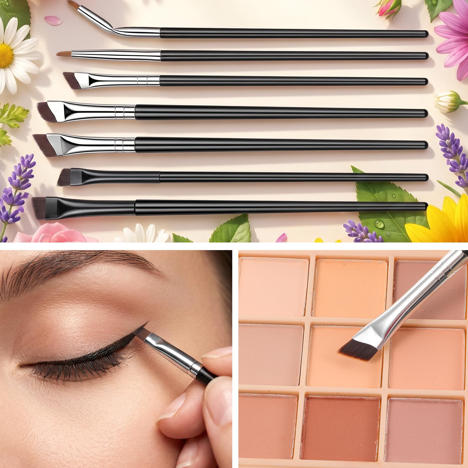 7 Pcs Angled Eyeliner Brushes, Ultra Thin Eye Makeup Brushes, Synthetic Bristles, for Eyelining And Eyebrows