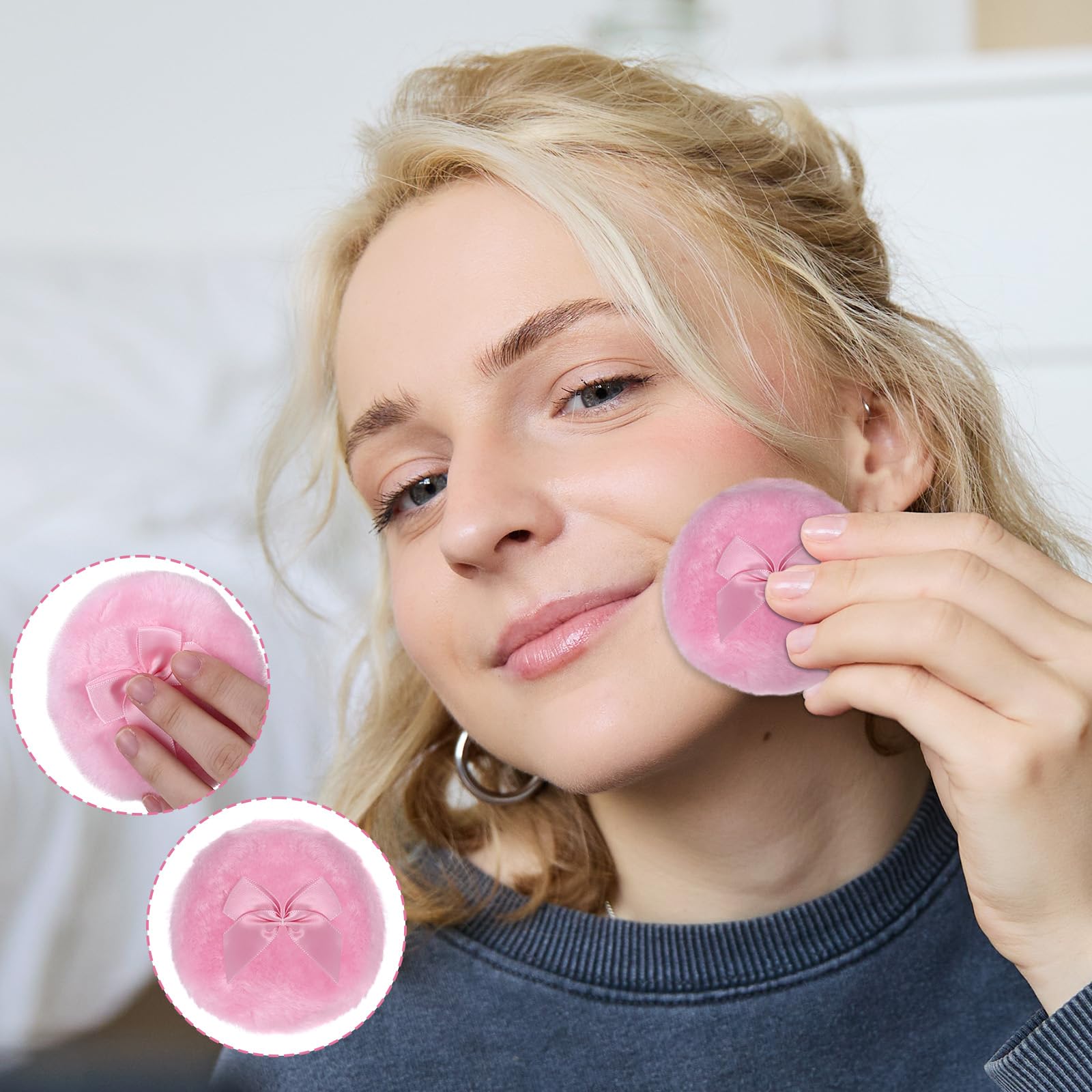 2 Pcs Large Body Powder Puff, 3.5 Inch Soft Washable Reusable Dusting Big Fluffy Powder Puff for Wet Dry Makeup Face Body