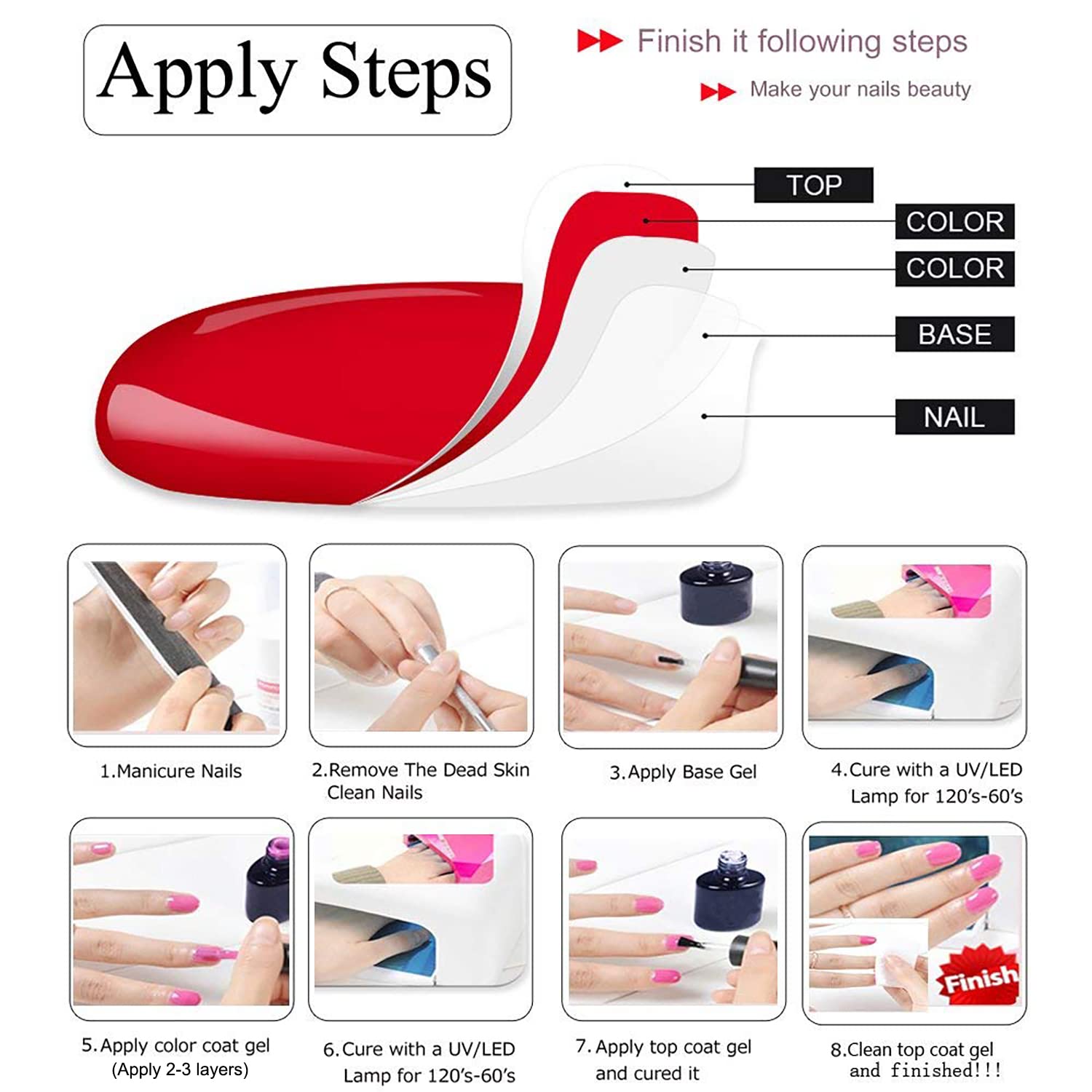 Vishine Nail Gel Polish, 15ml Soak Off Nail Gel Polish Nail Art Manicure Salon DIY at Home Long-lasting - Hot Pink 0.5 OZ