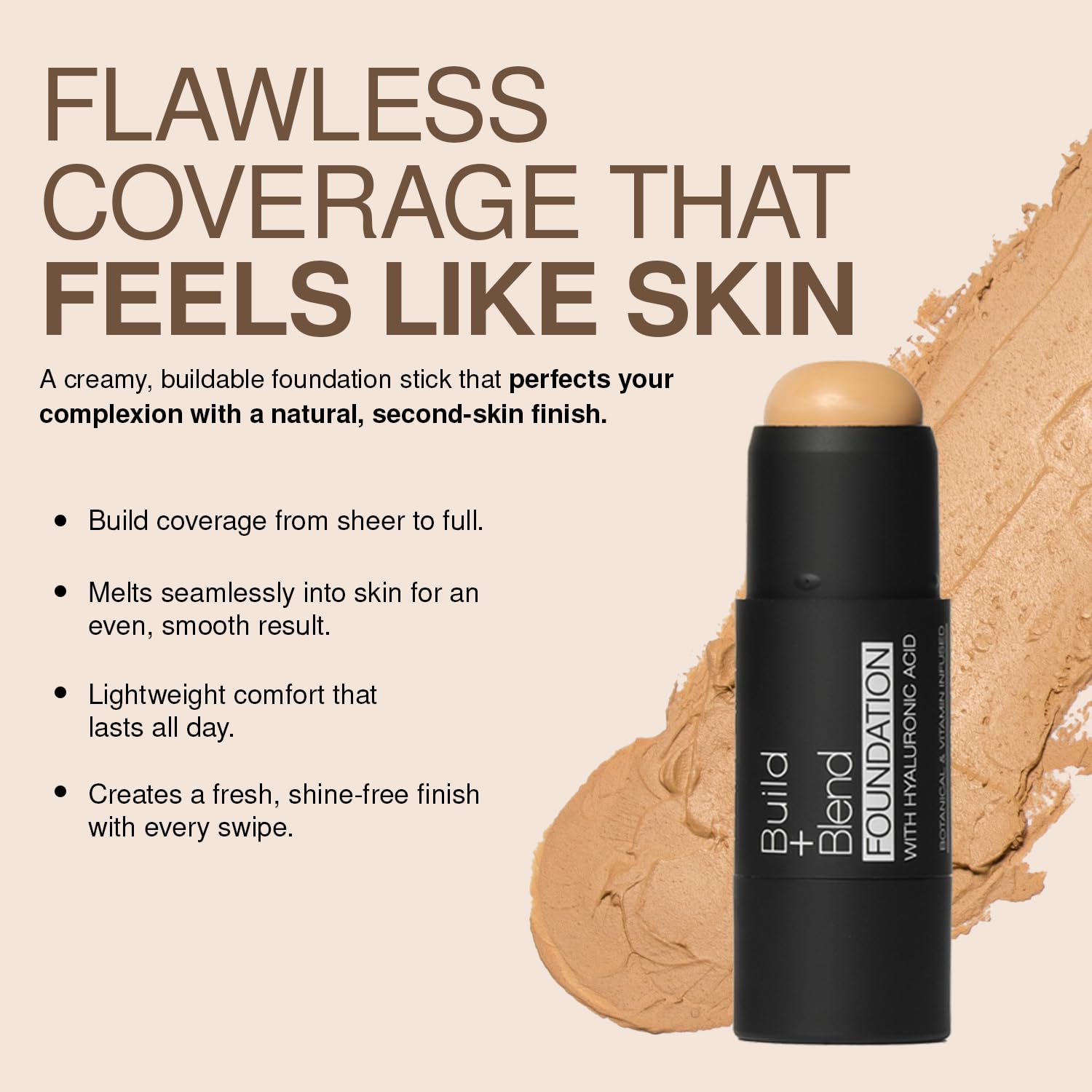 Palladio BUILD & BLEND Foundation Stick, Medium Coverage Buildable Contour Stick for Face, Ultra Blendable Creamy Formula for a Natural Shine Free Finish, Professional Makeup, 0.25 Ounce (Almond)