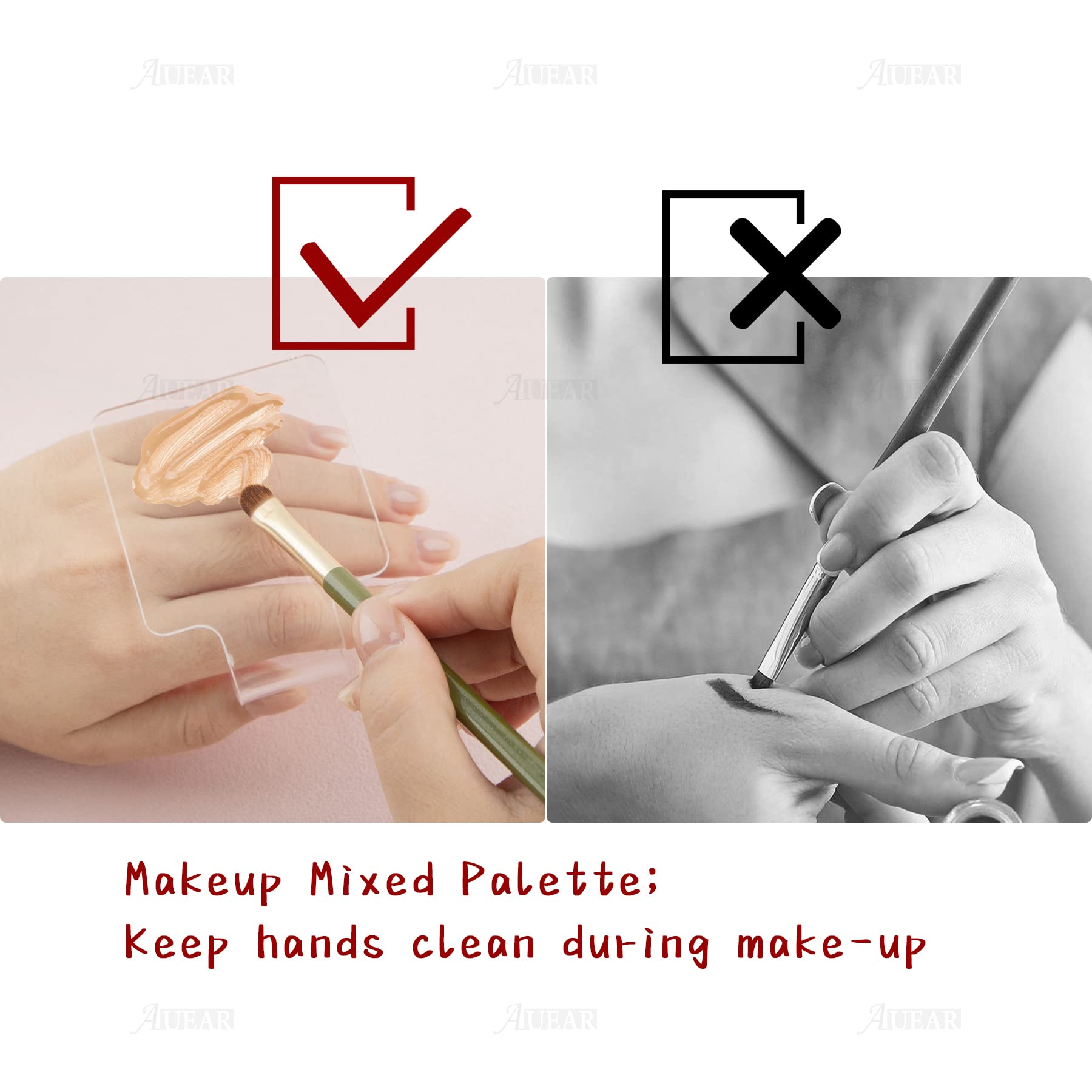 AUEAR, 3 Pack Professional Makeup Hand-held Palette Mixing Tray Clear Acrylic Nail Art Manicure or Foundation Eye Shadow Cremes Powders and Cosmetics