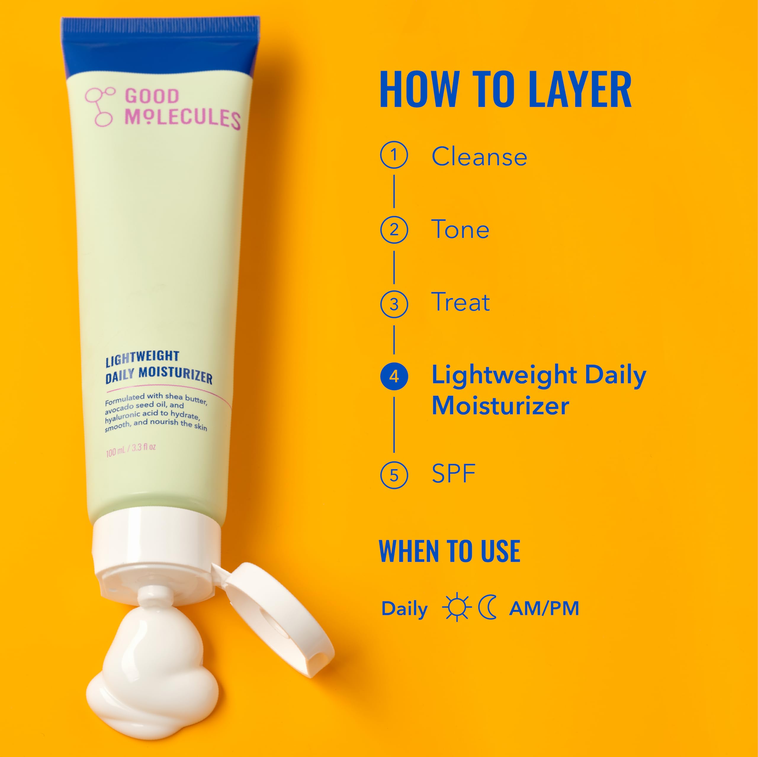 Good Molecules Lightweight Daily Moisturizer Face Cream – 100 ml / 3.38 fl oz - Non-Greasy Facial Moisturizer Face Lotion with Shea Butter & Hyaluronic Acid