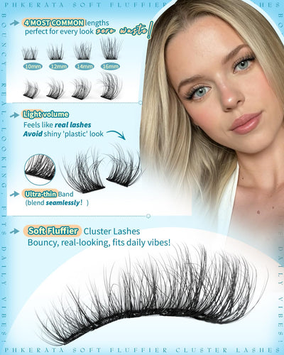 Wispy Lash Clusters Natural Eyelash Clusters 180Pcs Cluster Eyelash Extensions C Curled Cluster Lashes DIY Individual Lashes Soft Eye Lash Extension with Ultra-thin Band, 10-16MM