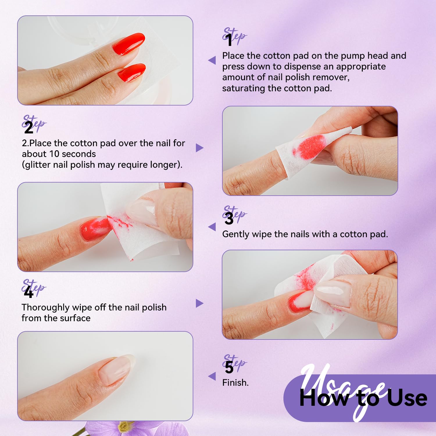 OpenLive Lavender Scent Nail Polish Remover, 180ml Non Acetone free Nail Polish Remover for Regular Nail Polish with Easy Push-down Pump, 6.08 Fl Oz