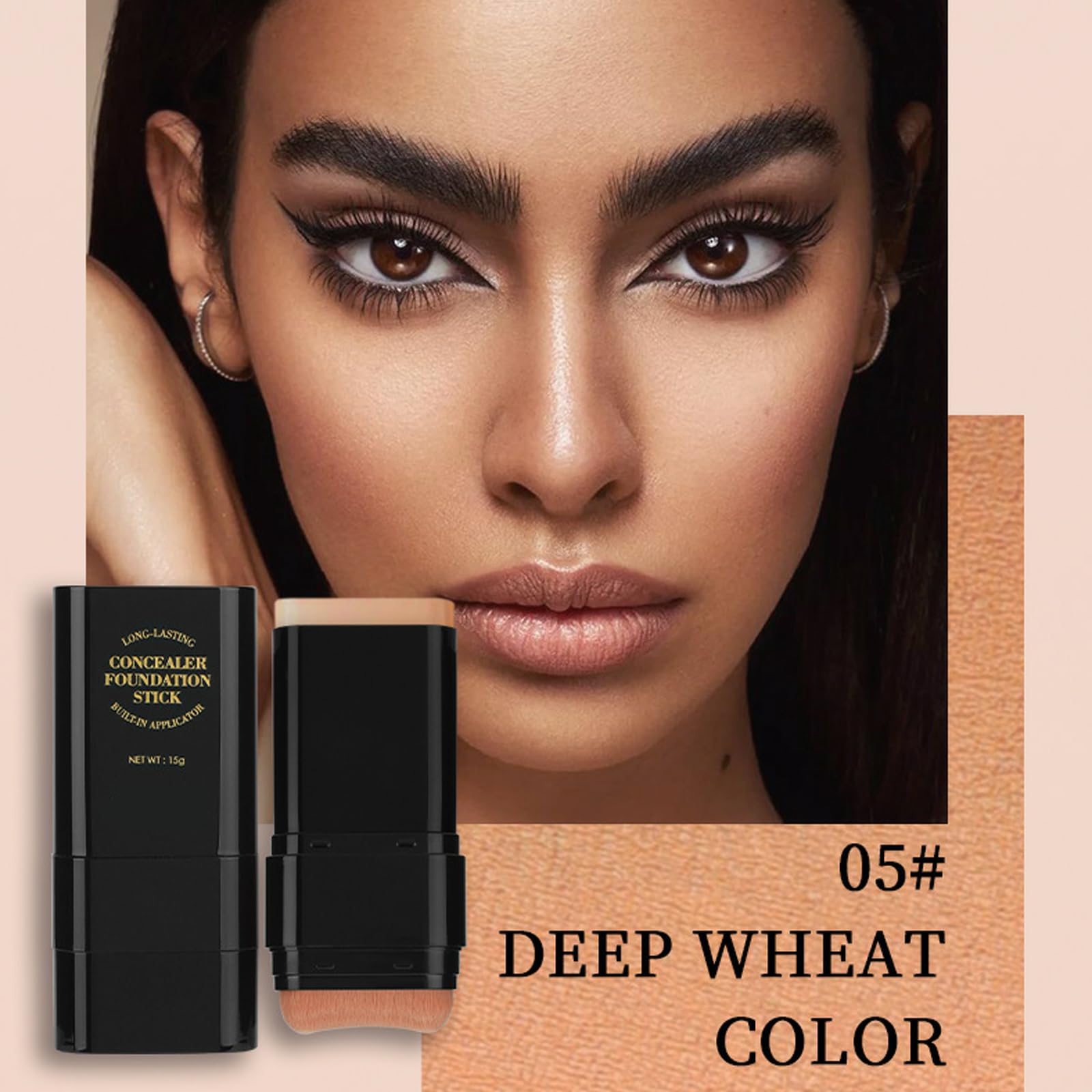 Foundation Stick, 2 in 1 Dual-Ended Long-Lasting Concealer Korean Foundation Contour Stick, Waterproof Contouring foundation with Brush, Full Coverage Matte Finish for Face Makeup(05#DEEP WHEAT COLOR)