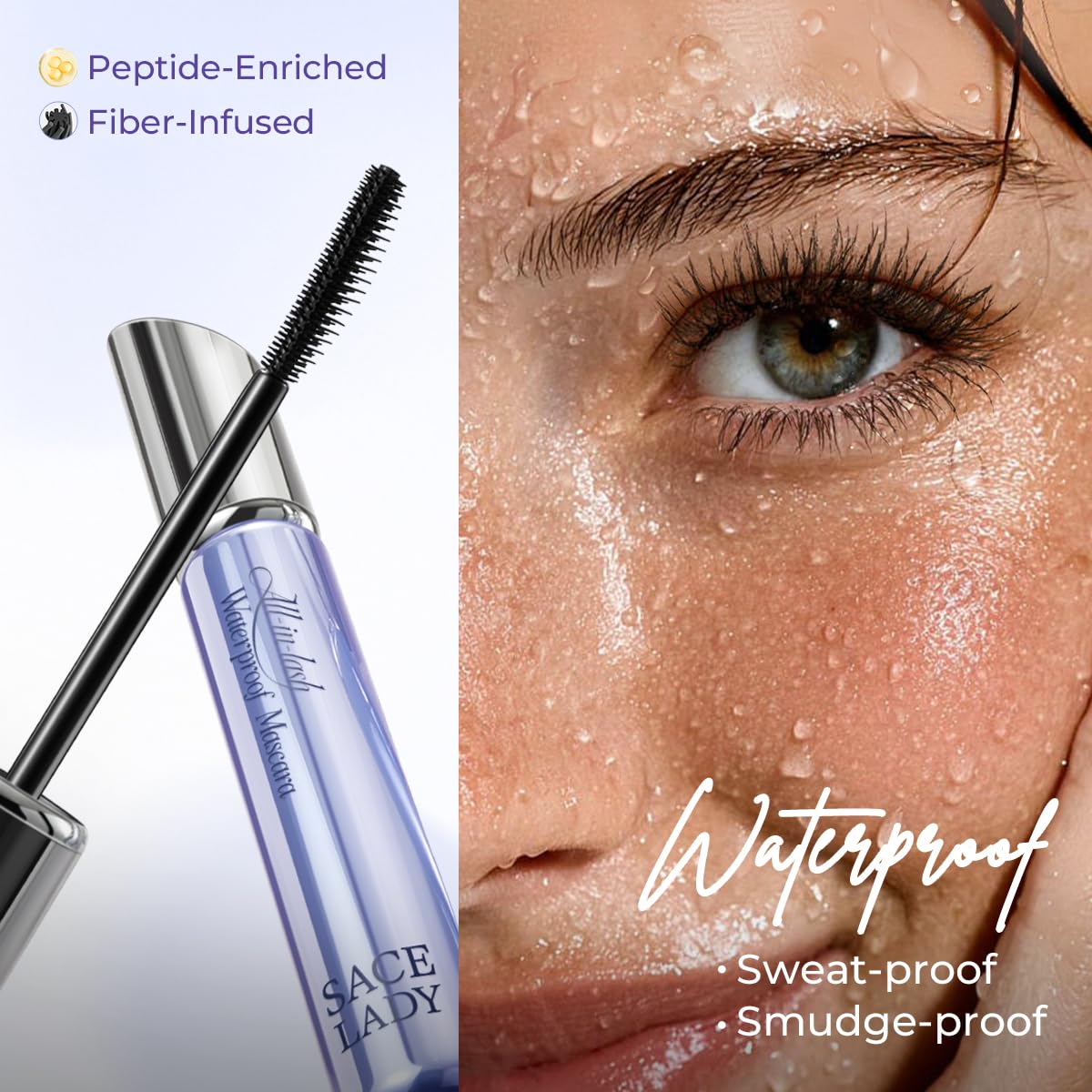 SACE LADY Waterproof Mascara, All-in-Lash Mascara Volume and Length Eyelashes, Smudge-proof and Sweat-proof, Long Lasting Curl, Natrual Black Eye Makeup