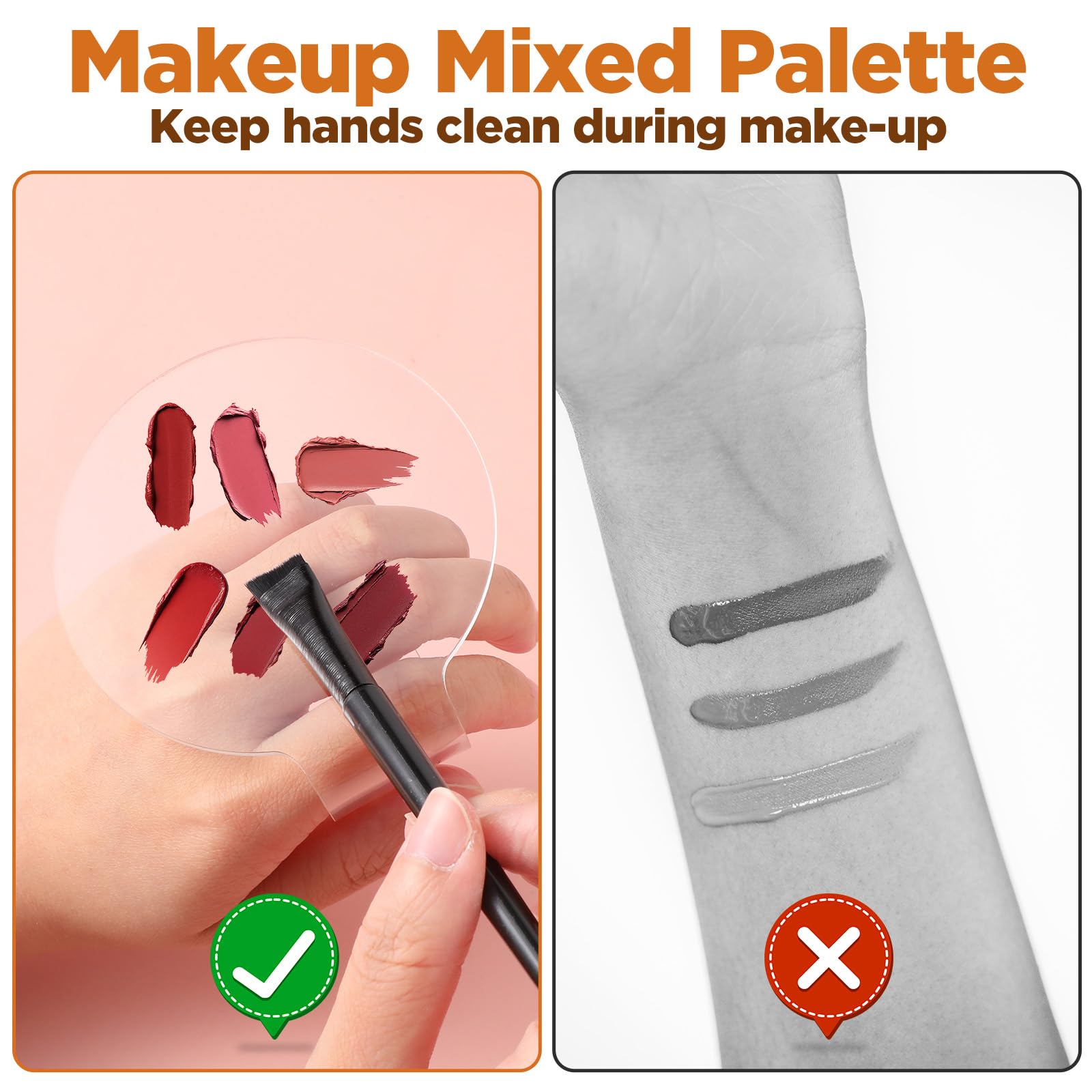 2 Pcs Handheld Acrylic Makeup Palette, Foundation Mixing Palette Nail Art Manicure Tray Clear Cosmetic Mixing Tray Apply for Foundation Eye Shadow Lipsticks Blending