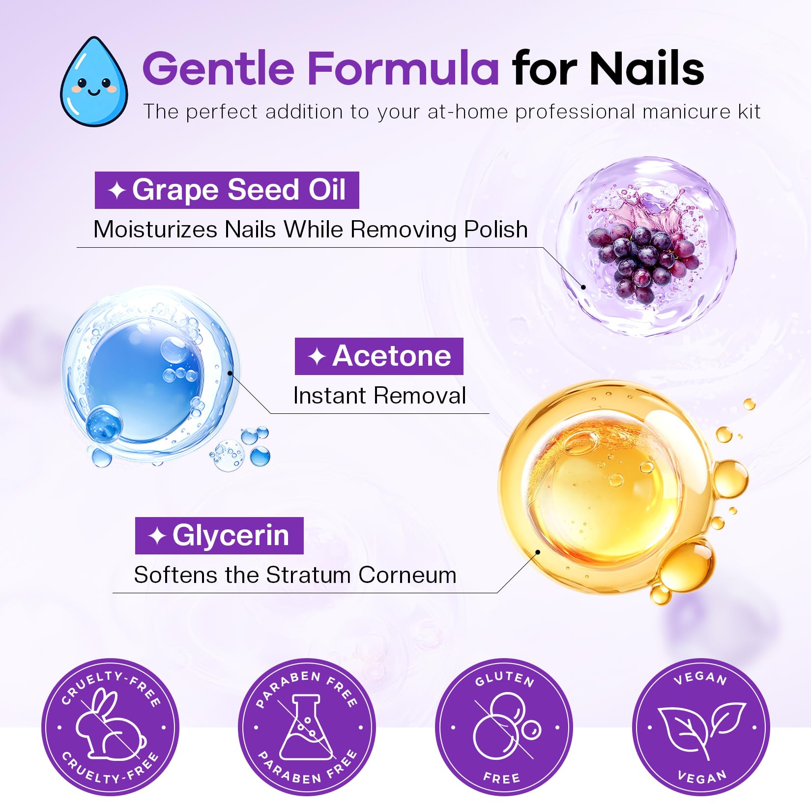 Glamonade Acetone Nail Polish Remover: Professional Gel Polish Remover for Nails - Gel Nail Polish Remover for Removal of Gel/Glue/Artificial nail - with Grape Seed Oil for Gentle Removal(8 Fl Oz)