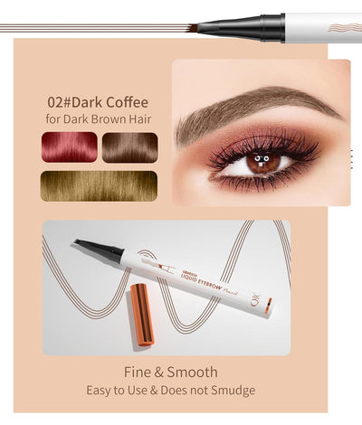 2 Pcs Microblading Eyebrow Pen, 2025 Upgraded 3D Waterproof 4-Tip Eyebrow Pencil, Natural Makeup Long-Lasting Fine Stroke Magic Eyebrow Pencil for Women Stay on All Day (02 Dark Brown*2)