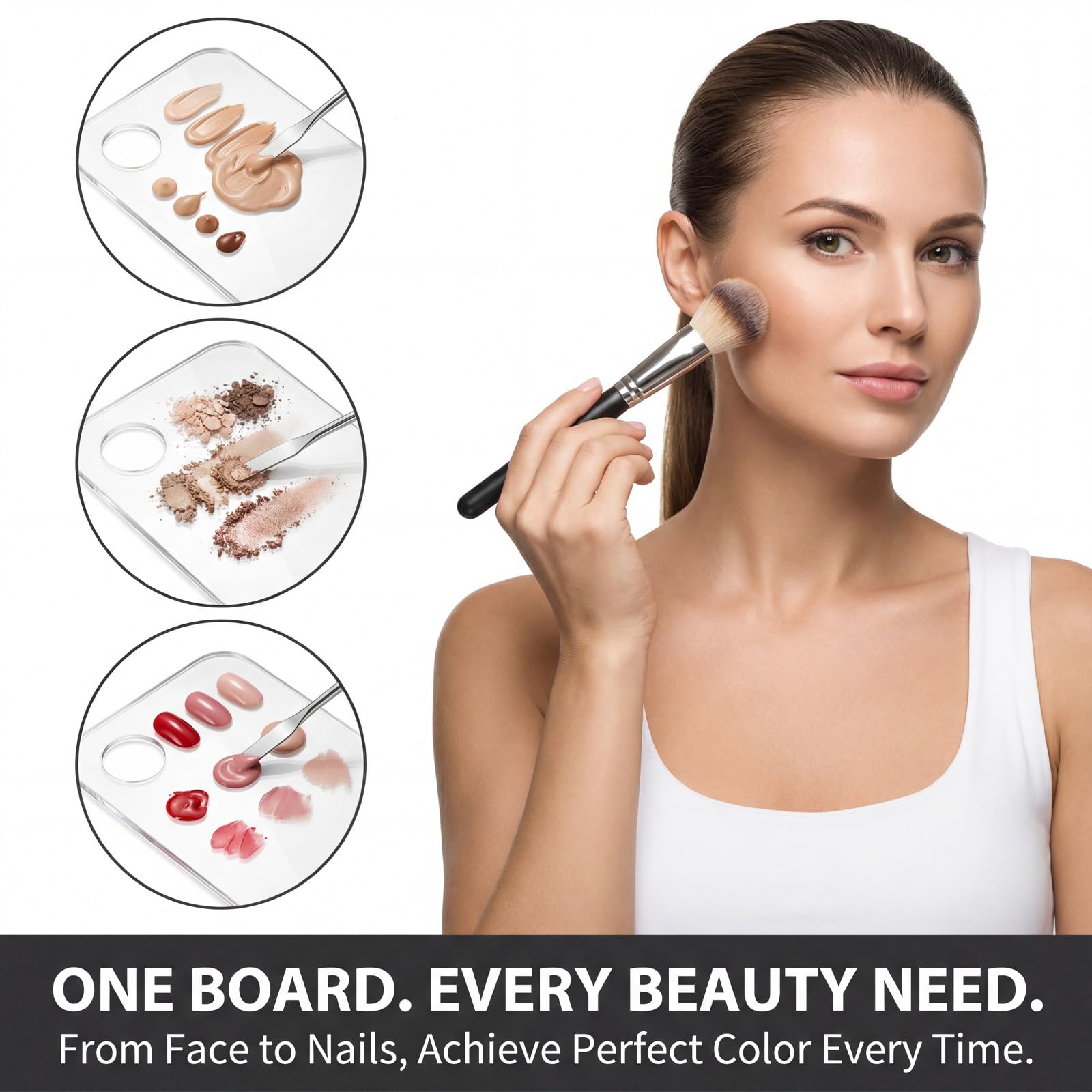 4 Pcs Makeup Mixing Tray, Acrylic Cosmetic Makeup Palette with Make Up Spatula, Make Up Mixing Palette Foundation Palettes for Beauty Salon Color Cream Liquid Foundation Mixing Palettes