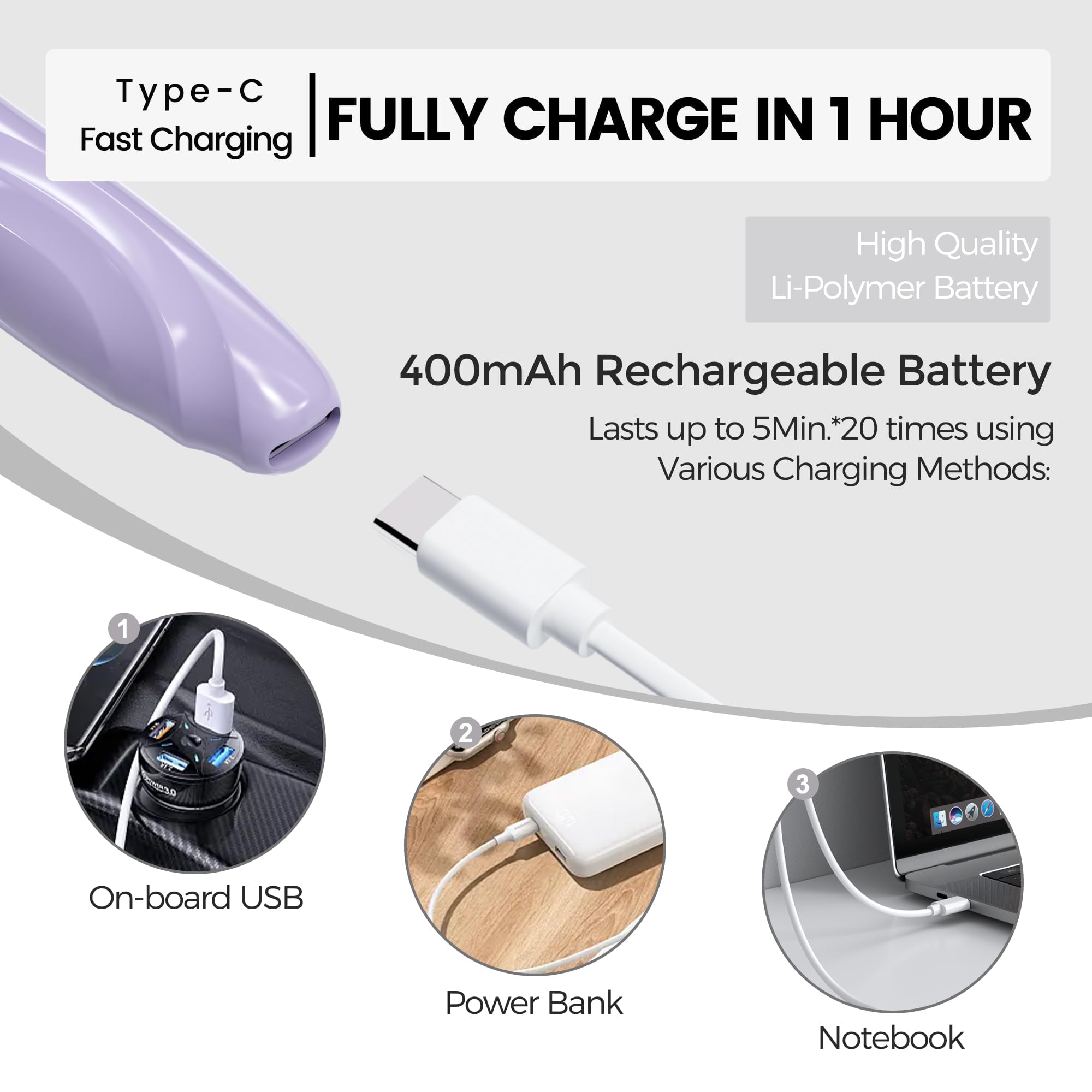 Raysino Heated Eyelash Curler, S600 Rechargeable Heated lash Culer, Eyelash Curer Heated in 8s for 24 Hs Long Lasting Natural Makeup (Lilac/Silver, 148MM)