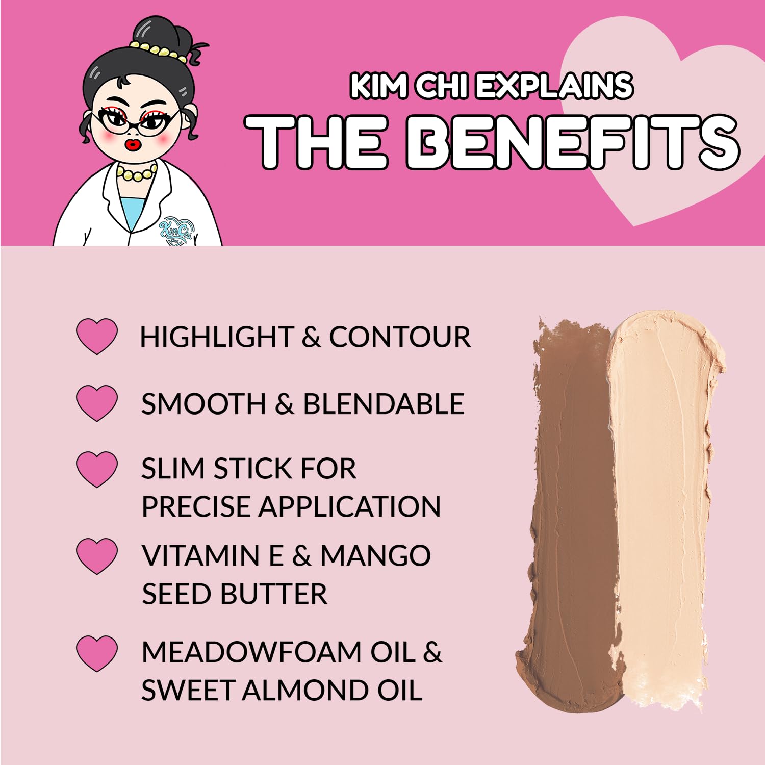 KimChiChic Beauty Effn Sculpt Dual-Ended Highlight & Contour Stick, Creamy & Blendable Formula with Mango Seed Butter, Vitamin E & Sweet Almond Oil, Cruelty-Free, Light