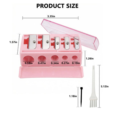 AZSRKRBM 2 in 1 Set: 5 Hole Long Point Makeup Pencil Sharpener with Lid & Cleaning Brush, Cosmetic Sharpeners for Eyebrow Eyeliner Lip Pencil Crayon, Portable Manual