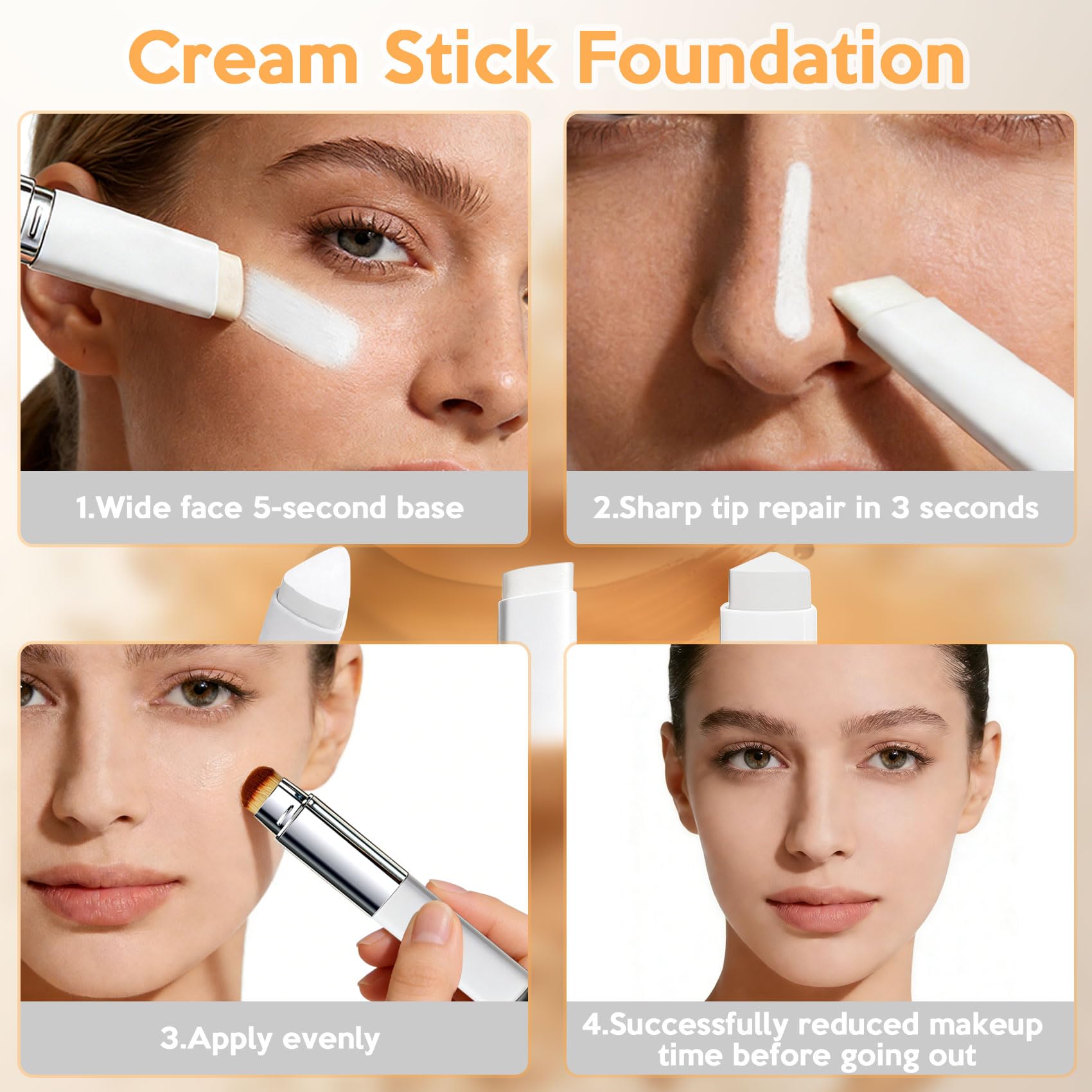 Upgrade 2 in 1 Blanc Cover Cream Stick V - Color Changing Foundation Stick with Volufiline - Hydrating Concealer Base Makeup, Dual-Ended with Built-in Brush, Portable for Daily Use
