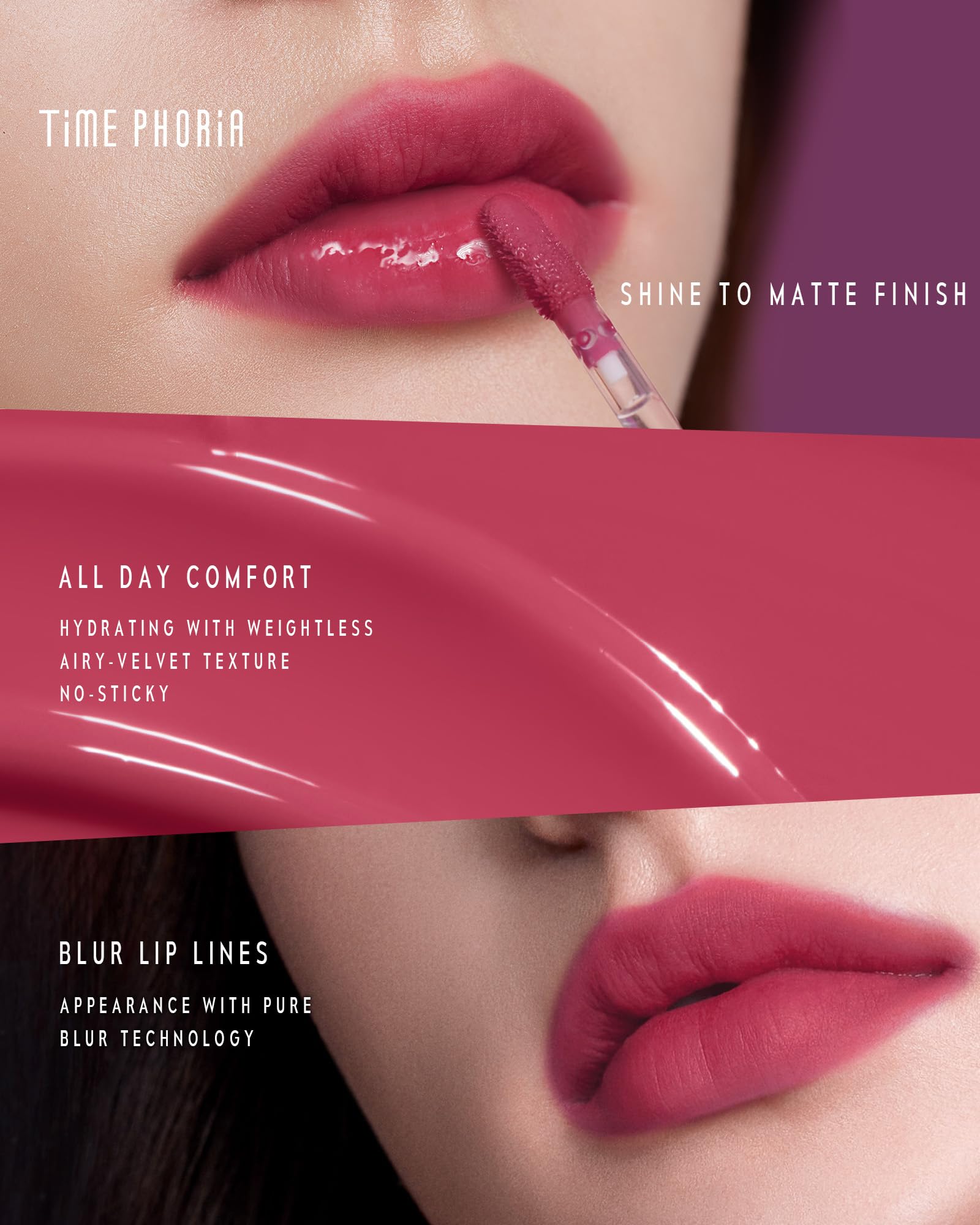 TIMEPHORIA Altera Blurring Tint Lip Stain 012 Hush, Nude Pink Glossy to Soft Matte Finish, Blur Lip Lines, Weightless No-Sticky Airy Velvet Texture, Vibrant Hydrating Long-Lasting Lip Makeup