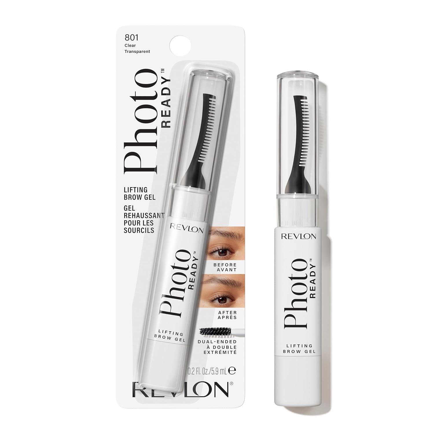 Revlon PhotoReady Lifting Brow Gel, Tinted Eyebrow Lamination with Spoolie Brush, Conditions, Shapes & Defines, 804 Rich Dark Brown, 0.23 fl oz