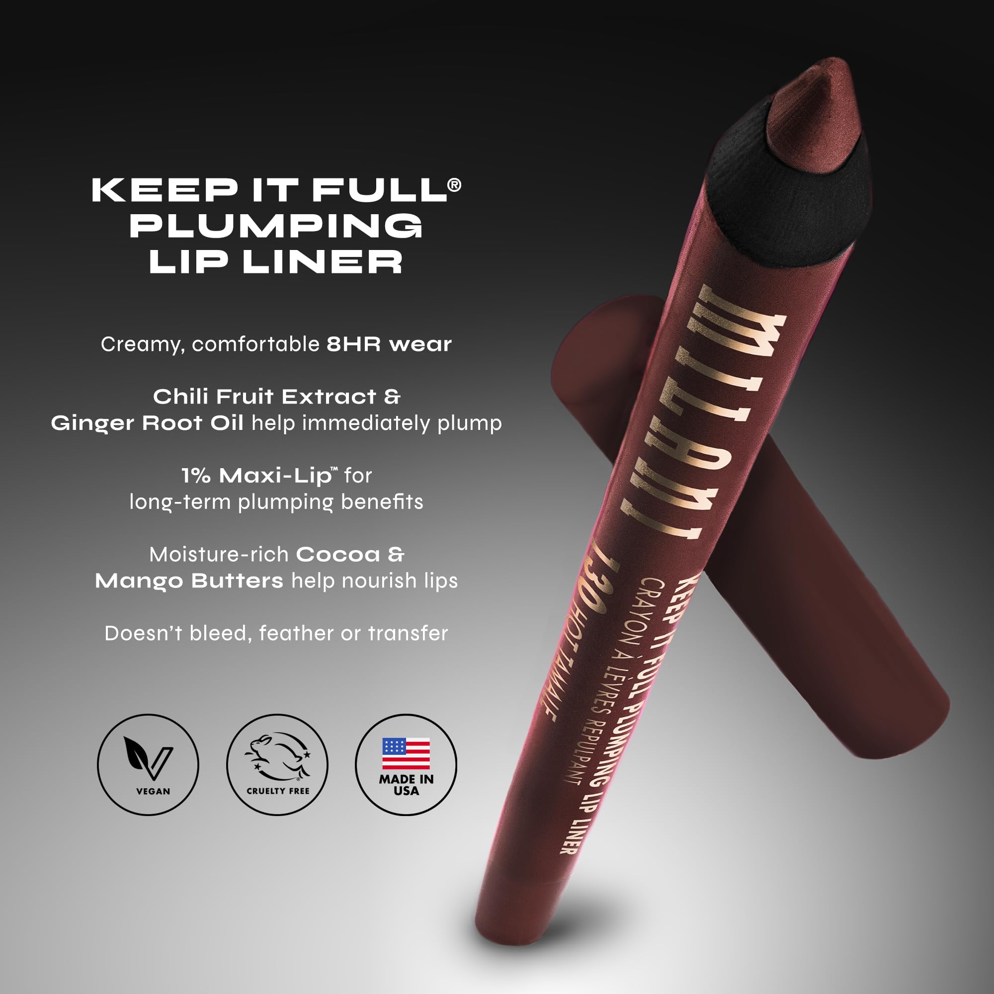 Milani Keep It Full Plumping Lip Liner - Long-Lasting Creamy Pencil for Visibly Fuller Lips - 8-Hour Wear with Chili Extract & Maxi-Lip - Vegan & Cruelty-Free, Made in USA, Twice As Spice