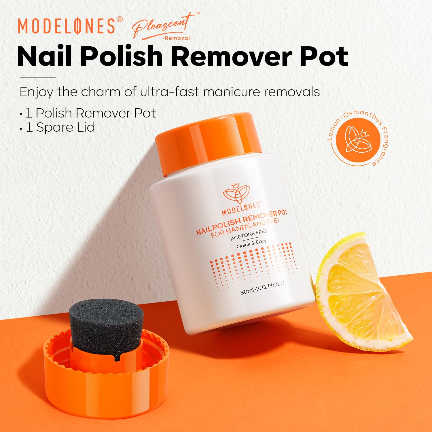 Modelones Nail Polish Remover Pot with Two Sponge-Top Lid, Acetone-Free Fingernail Polish Removal with Jojoba Oil Gentle, Non-Drying, Nourishing and Hypoallergenic Formula for Home Nail Art 2.71 FlOz