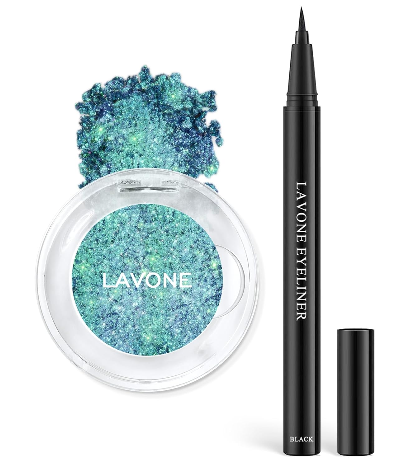 LAVONE Chameleon Eyeshadow & Eyeliner Set, Iridescent Purple-Pink-Gold Eyeshadow Powder, Multidimensional Sparkle with One-Swipe Color, Highly Pigmented, Smooth Non-Falling