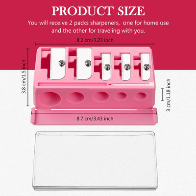 Honoson 2 Pcs 5 Hole Cosmetic Long Point Manual Pencil Sharpener with Plastic Lid Makeup Eyeliner Pencil Sharpener(Hot Pink)