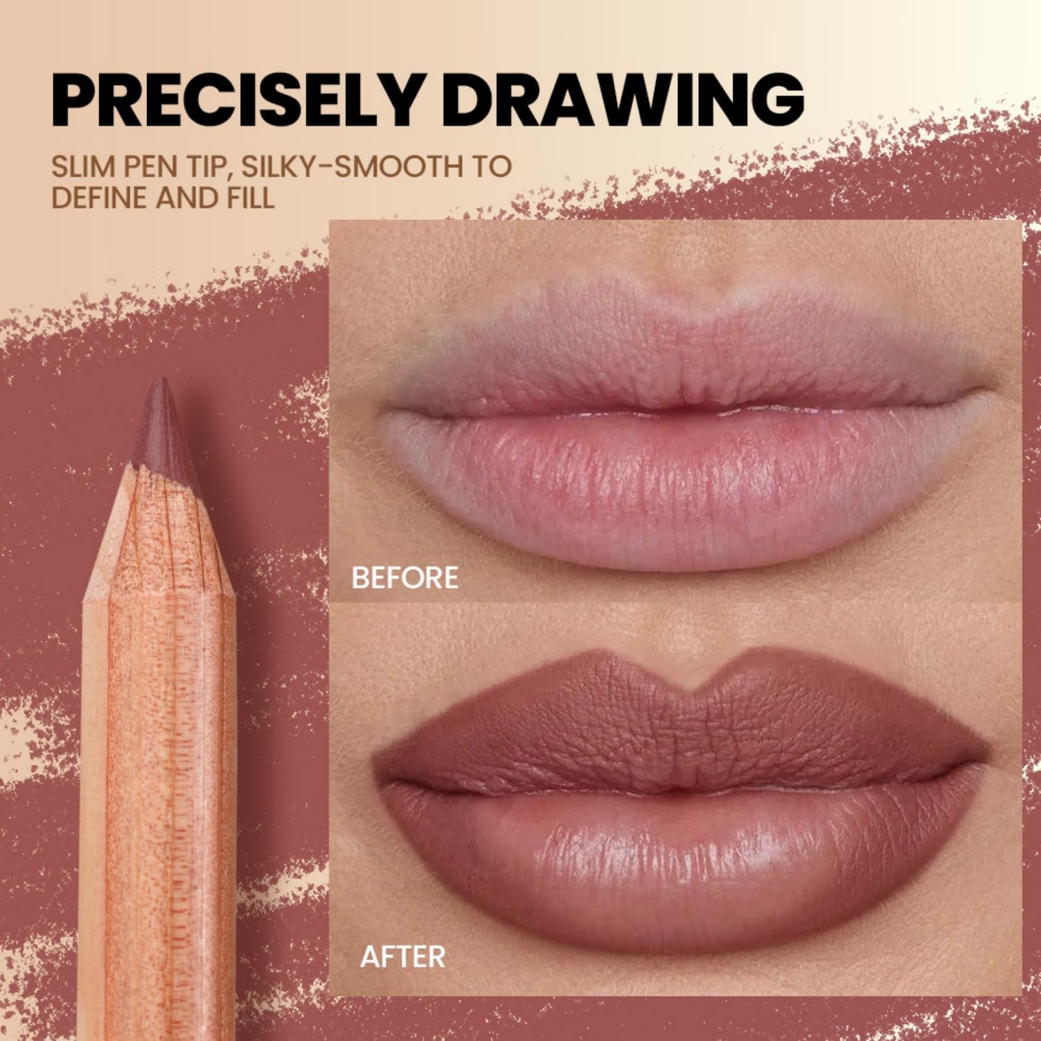 MOONGAZE 6-Color Velvet Matte Lip Liner Set with 2 Sharpeners, High-Pigment Waterproof Cream Pencils for Define & Fill, Long-Lasting Non-Smudging Natural Nude Brown Shades (Set 02#NUDE BROWN)
