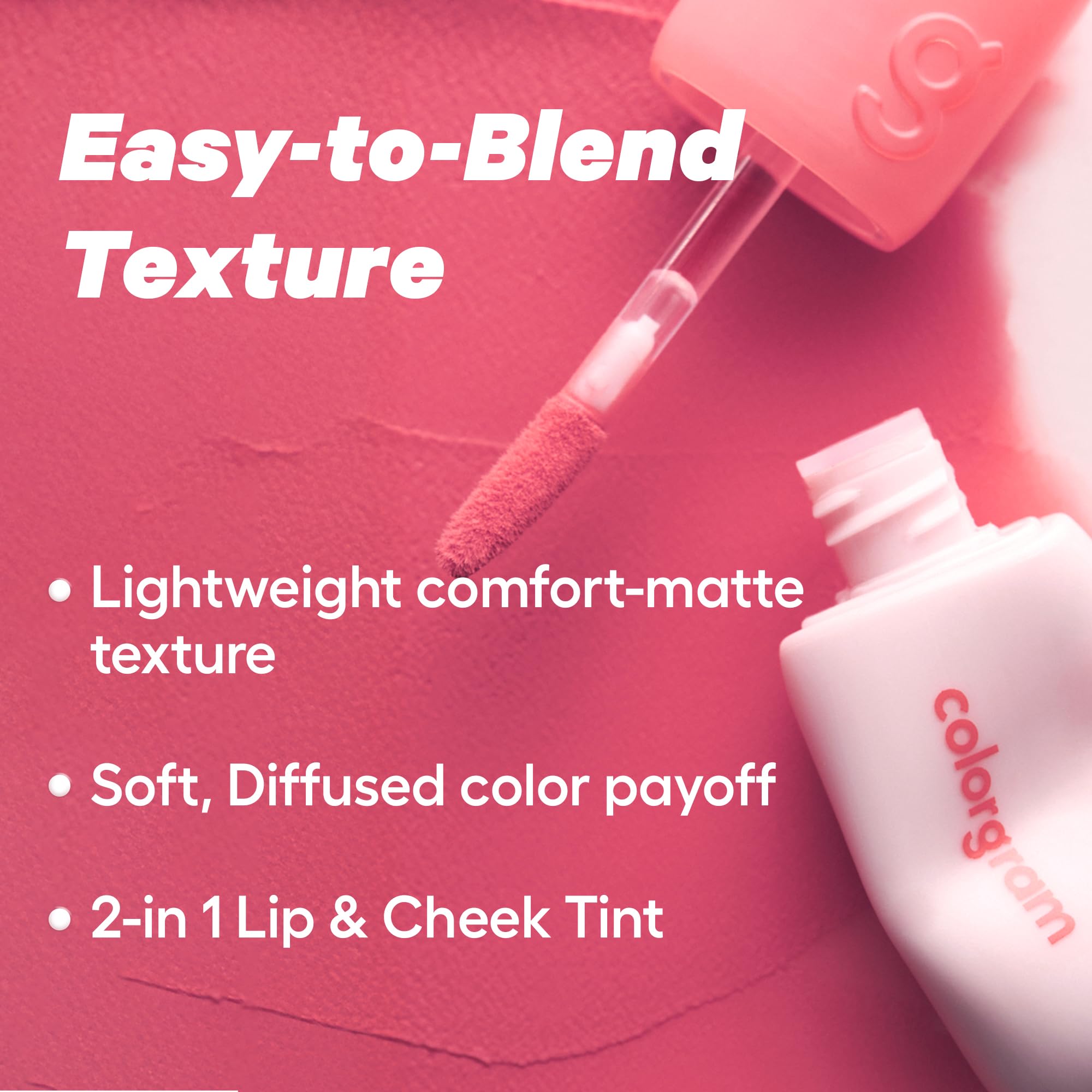 COLORGRAM NUDE BLUR TINT 02 CHARMING PINK | K-Beauty Makeup, Soft-Focus Matte Lip Stain, 2-in-1 Lip & Cheek