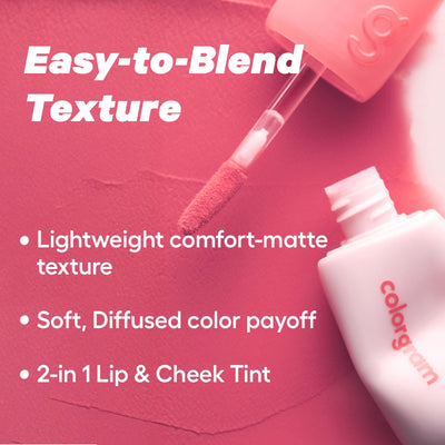 COLORGRAM NUDE BLUR TINT 02 CHARMING PINK | K-Beauty Makeup, Soft-Focus Matte Lip Stain, 2-in-1 Lip & Cheek