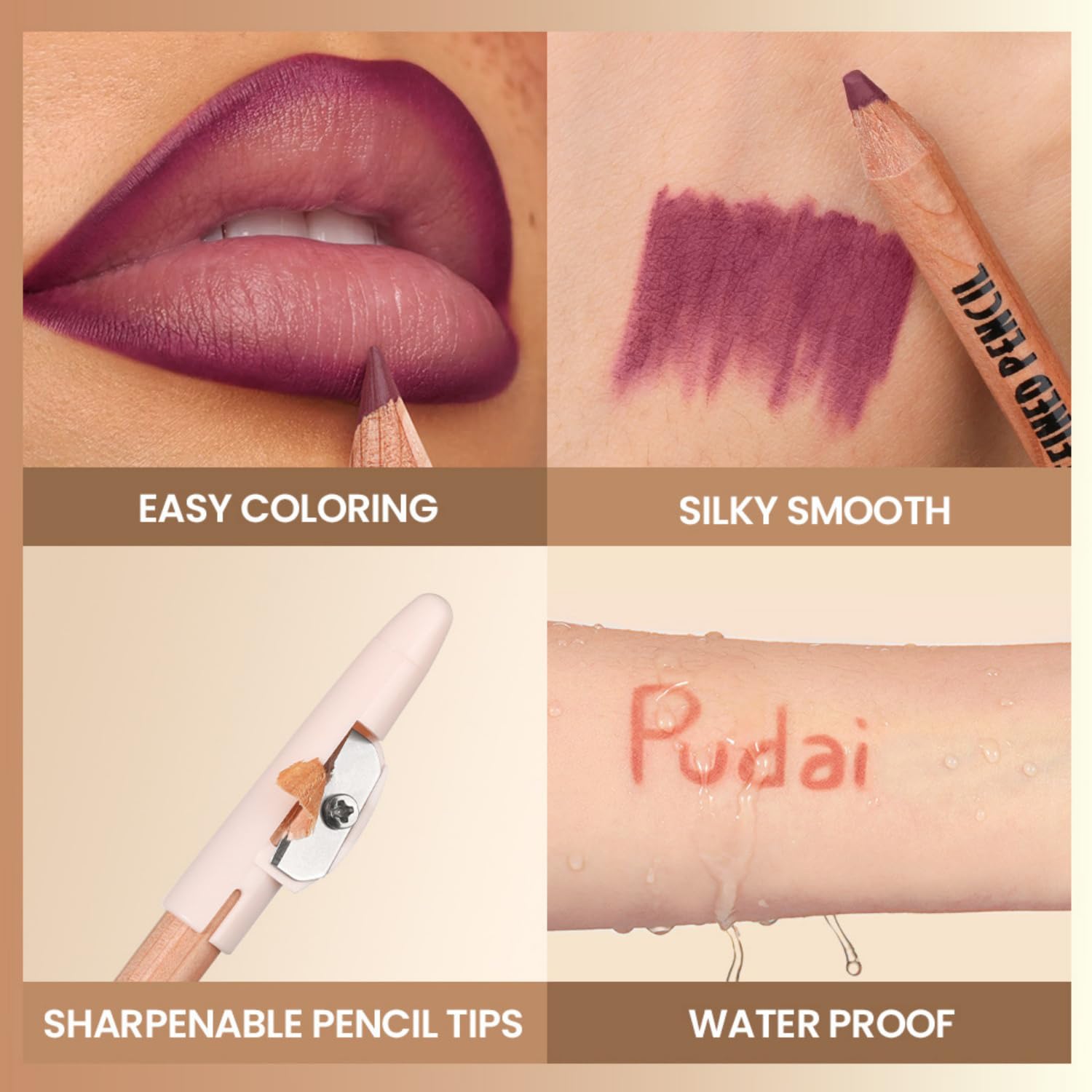 MOONGAZE 6-Color Velvet Matte Lip Liner Set with 2 Sharpeners, High-Pigment Waterproof Cream Pencils for Define & Fill, Long-Lasting Non-Smudging Natural Nude Brown Shades (Set 02#NUDE BROWN)
