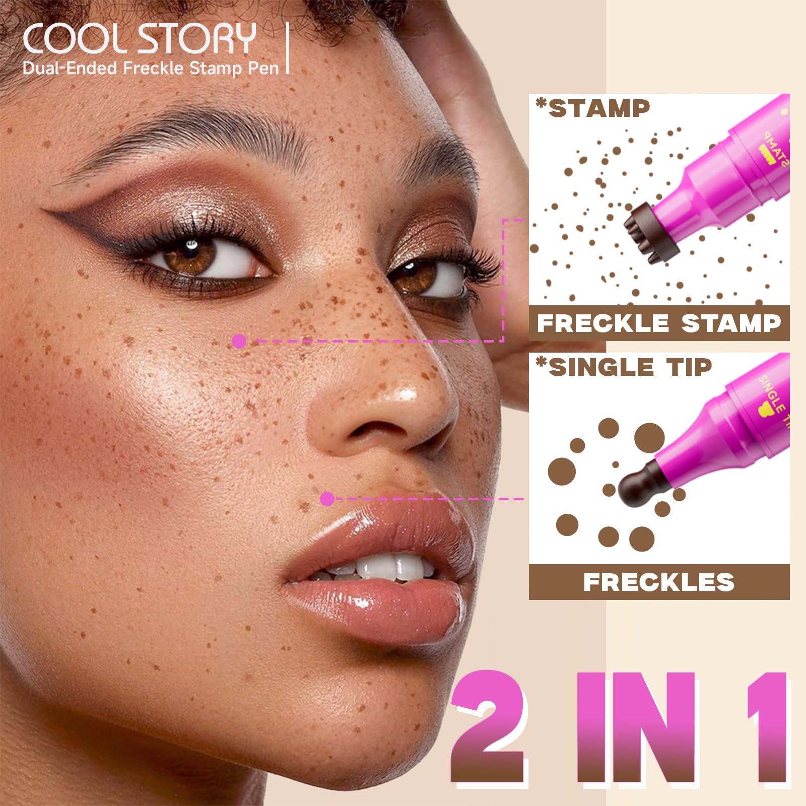 Beauty Glazed Dual-Ended Freckle Stamp Pen – Realistic Faux Freckles Makeup with Soft Sponge Stamp & Precision Tip – Waterproof Long-Lasting Freckle Marker for Natural or Bold Looks (02 Mousy Brown)
