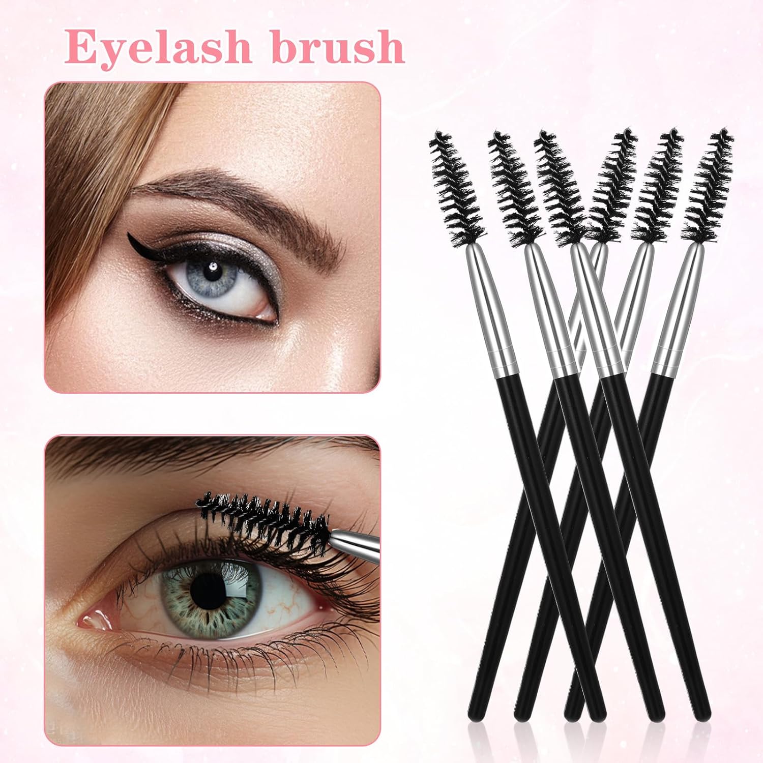 6 Pack Eyelash Brush Eyebrow Spoolie Reusable Mascara Brush Wands Black Portable Eye Brushes Makeup Lash Spoolies Set for Eyelash Extension Makeup Lifting Eyebrow
