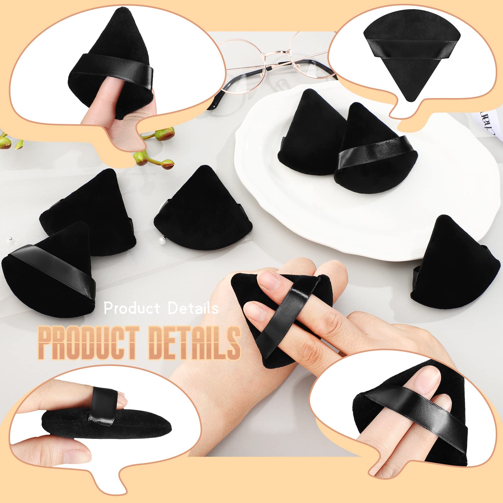 Suclain 48 Pcs Velour Triangle Powder Puff Soft Velour Makeup Puff for Face Powder Makeup Triangle Sponges for Wet and Dry Cosmetic Foundation Loose Mineral Body Tool(Black)