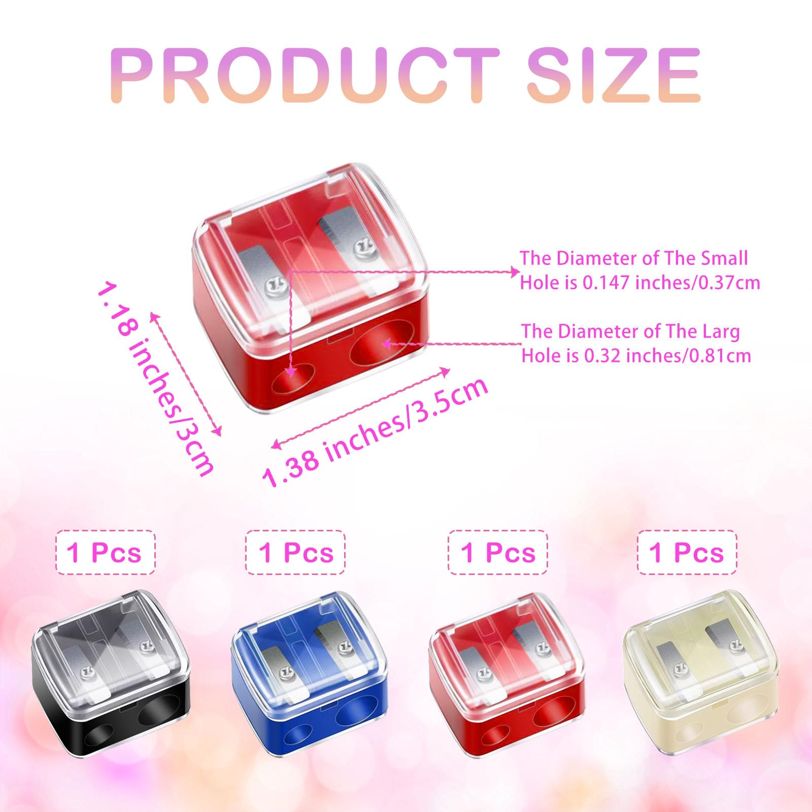 Makeup Pencil Sharpener, 4 Pack Dual Hole Cosmetic Pencil Sharpener for Lip Liner Eyeliner and Brow Pencils, Cosmetic Manual Tools for Women and Makeup Artists,Stainless Steel Blades and Plastic Cover