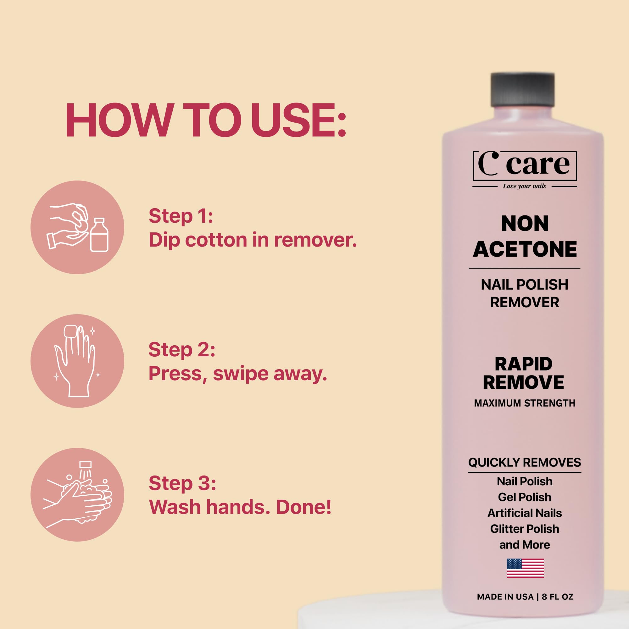 Nourishing Acetone Nail Polish Remover | Professional Quality | Rapidly Removes Natural, Natural, Gel, Acrylic, and Glitter Nails | 8 Fl oz