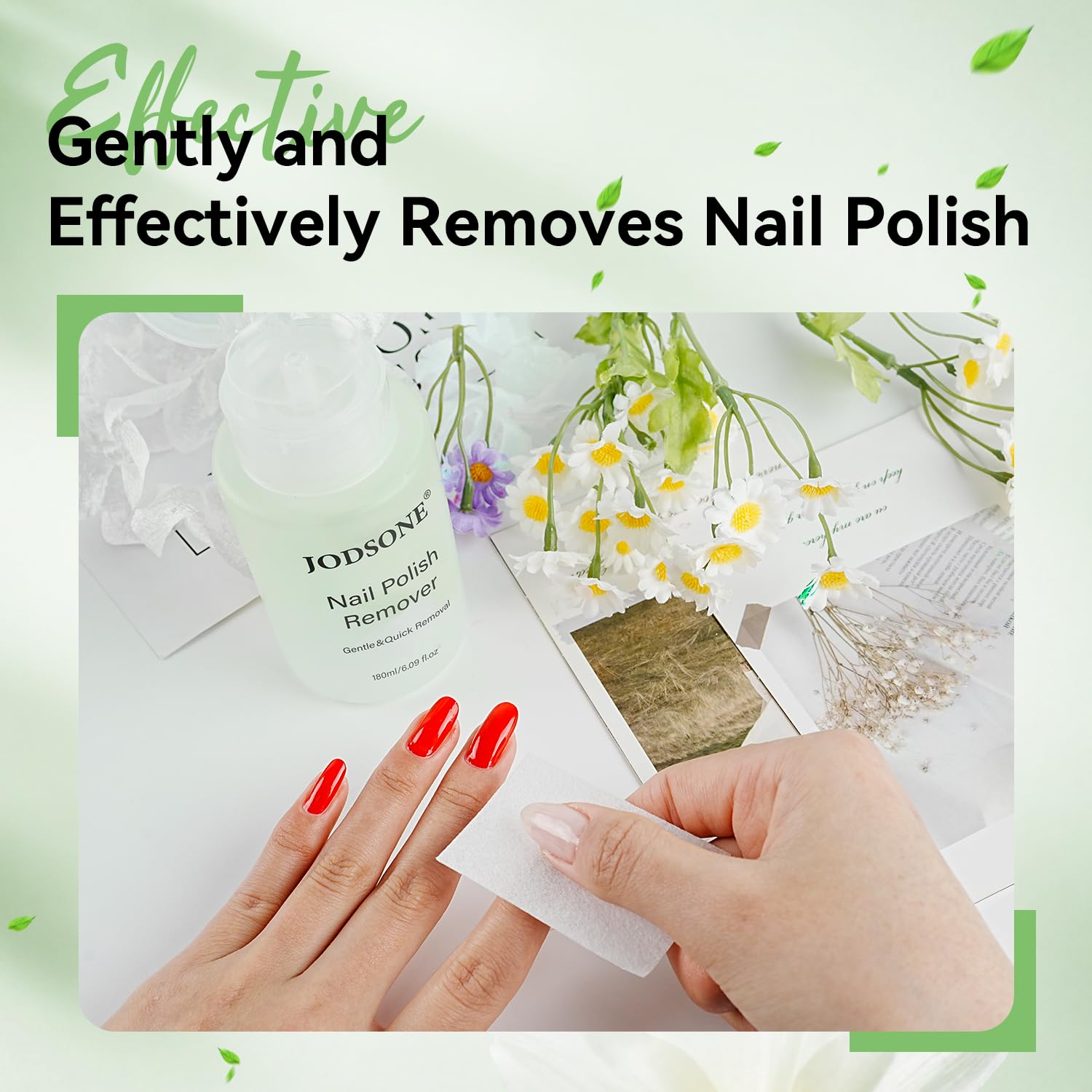 JODSONE Nail Polish Remover, 6.09 Fl.Oz Jasmine Scent Non-Acetone Nail Polish Remover,Gentle & Nail-friendly with Vitamin E & Aloe,Push-down Pump,Easy Daily Removal for Regular Nail Polish
