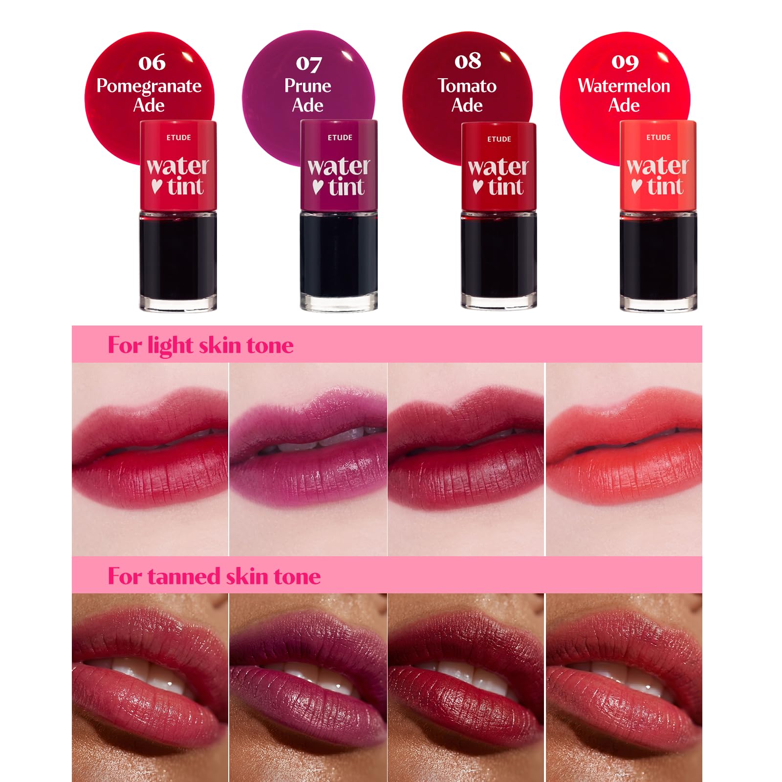 ETUDE Dear Darling Water Tint, Cherry Ade, Lip and Cheek Stain, Watercolor Blush Tint for Sun-Kissed Flush, Smudge Proof Korean Lip Tint, Lightweight K-Beauty Makeup, 9g