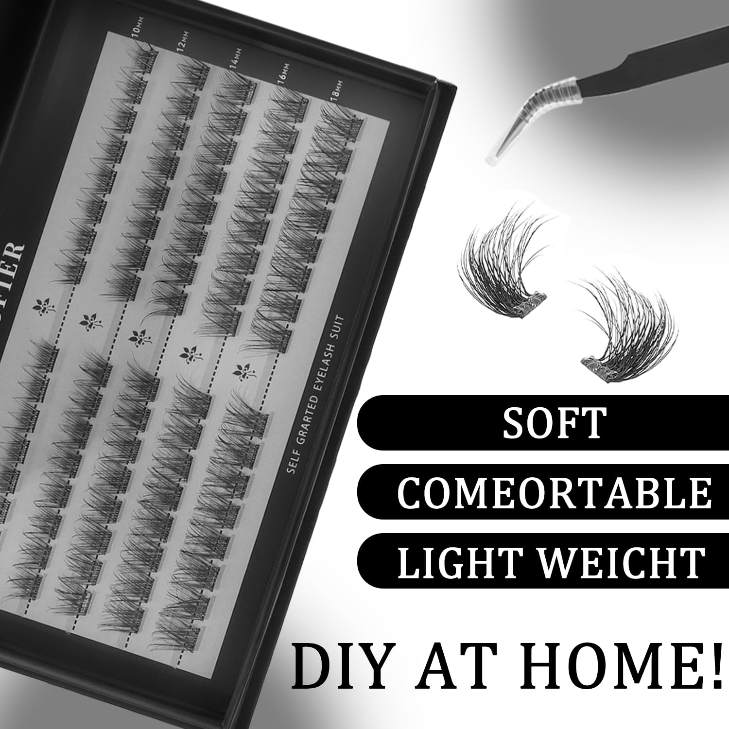 Wispy Lash Clusters Kit, 80 Pcs Individual Eyelash Clusters (10-18mm C Curl) - DIY Lash Extension Kit with Lash Glue, Sealant & Tweezers, Natural Fluffy Fake Lashes for Home Use, Beginners Friendly