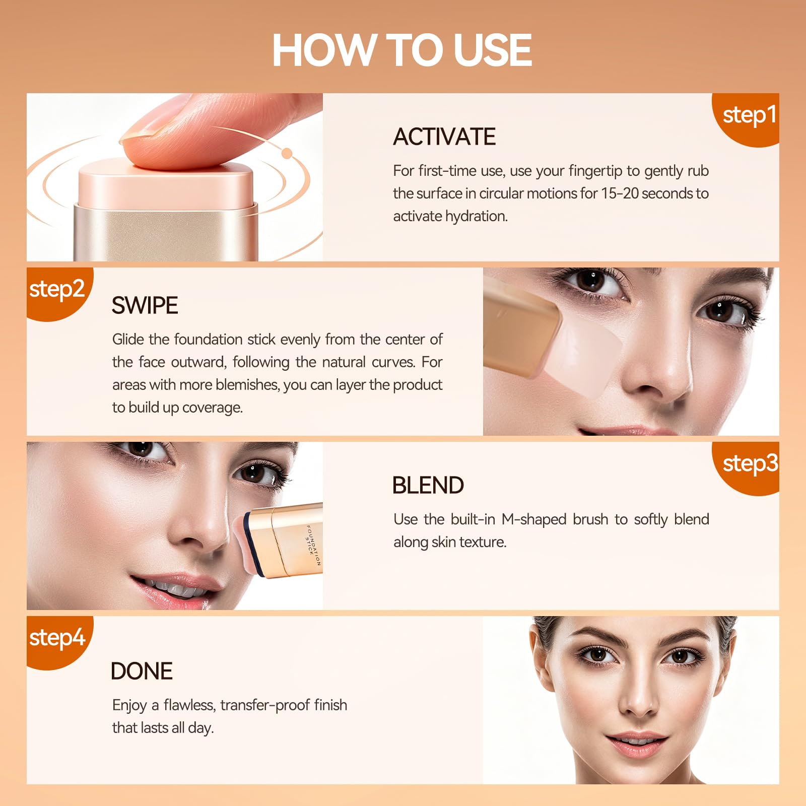 QIANWHITE Korean Foundation Stick Foundation for Mature Skin Tint, Buildable Light to Medium Coverage Foundation Makeup Concealer, Dual-Ended with Brush for All Skin -Natural Dewy Finish (NATURAL)