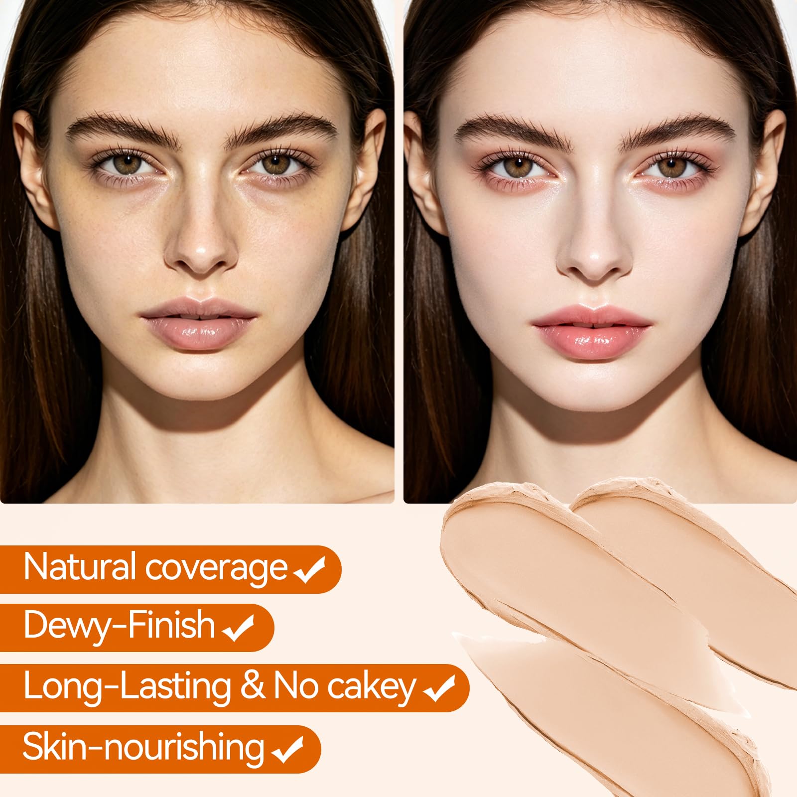 QIANWHITE Korean Foundation Stick Foundation for Mature Skin Tint, Buildable Light to Medium Coverage Foundation Makeup Concealer, Dual-Ended with Brush for All Skin -Natural Dewy Finish (NATURAL)