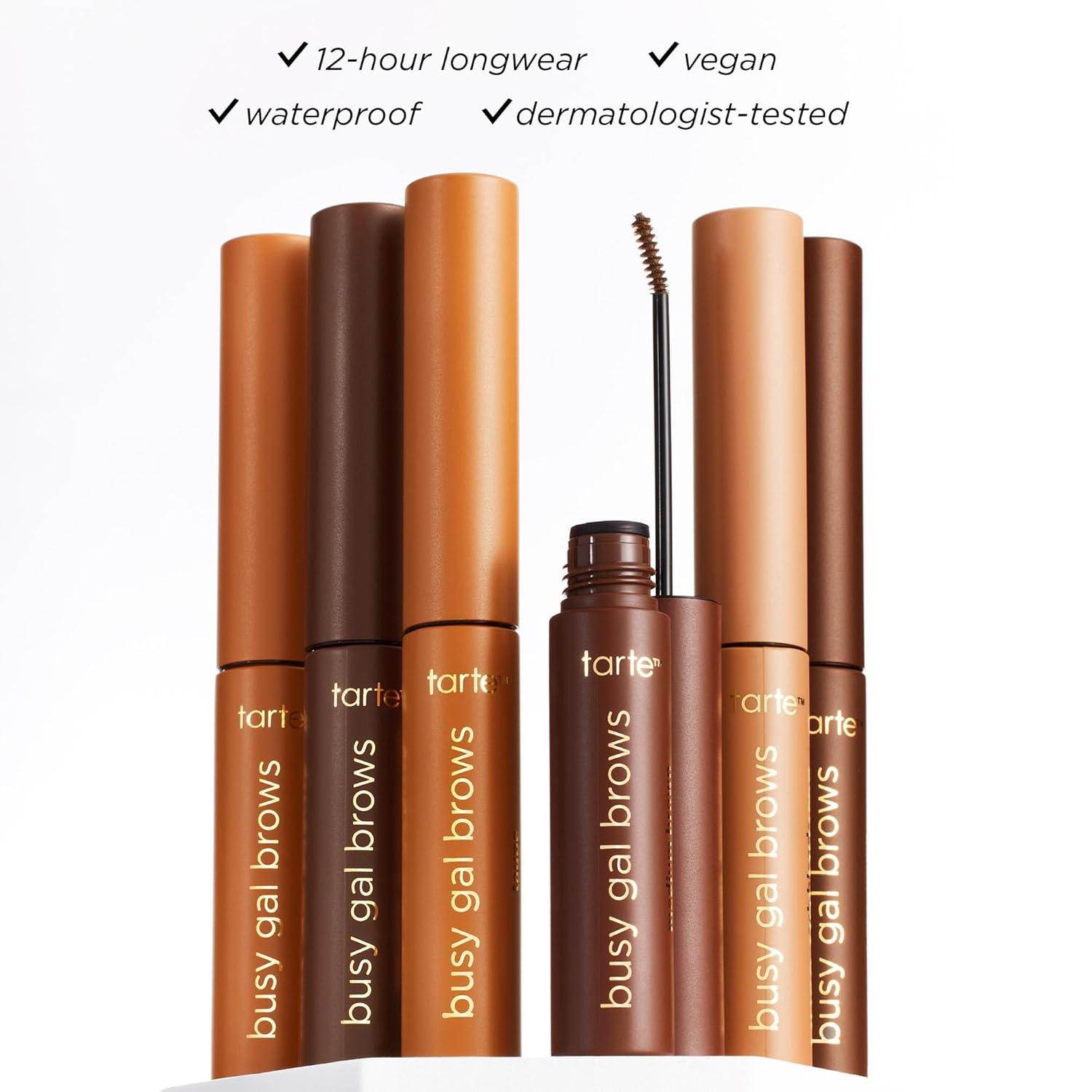 tarte busy gal tinted brow gel – 3-in-1 Waterproof Longwear Eyebrow Gel to Shape, Nourish and Condition, Tint & Set Brows, Vegan & Cruelty