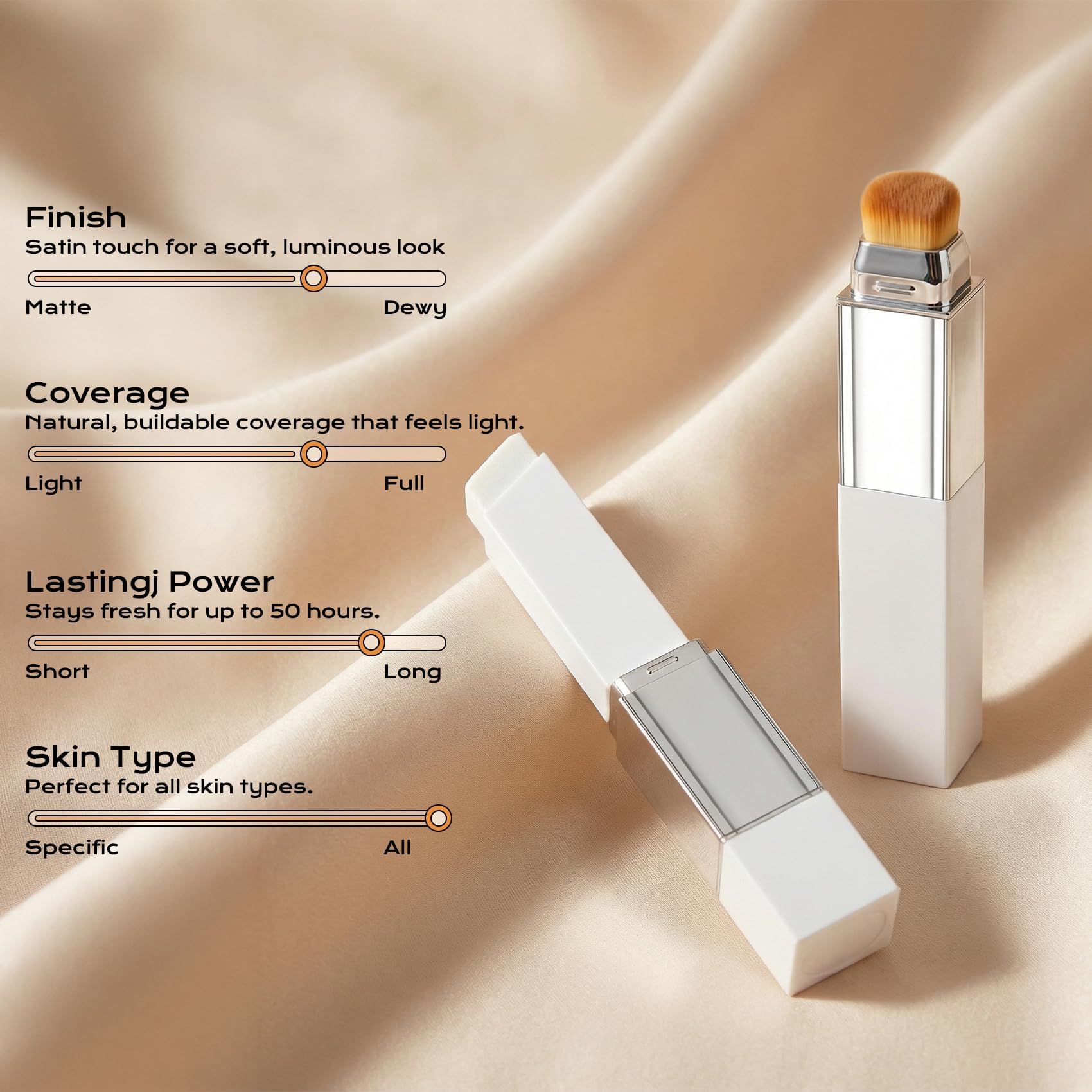 Color Changing Foundation Stick with Volufiline - Hydrating Concealer Base Makeup, Dual-Ended with Built-in Brush, Portable for Daily Use (Natural)